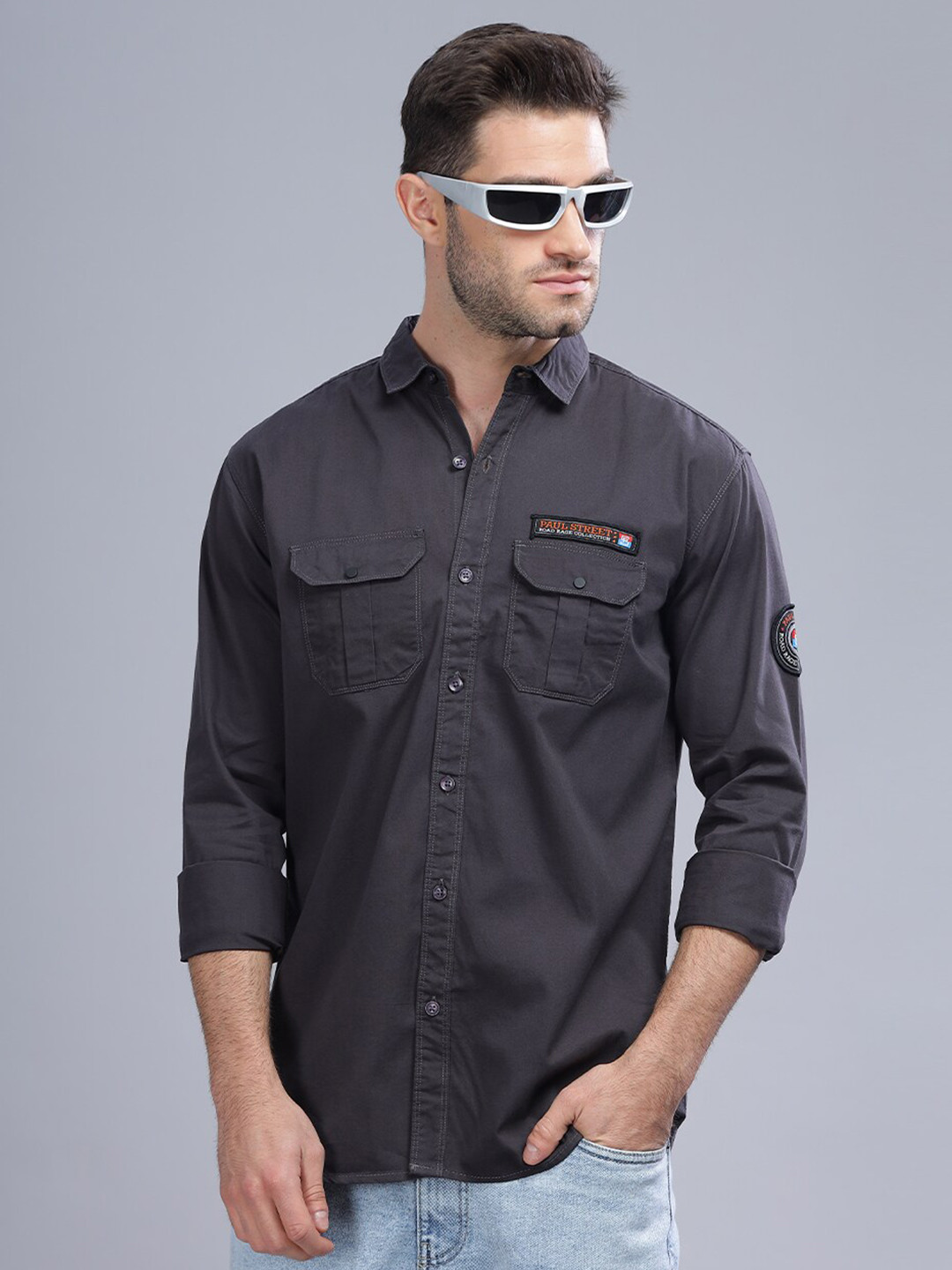 

PAUL STREET Standard Slim Fit Pure Cotton Casual Shirt, Grey