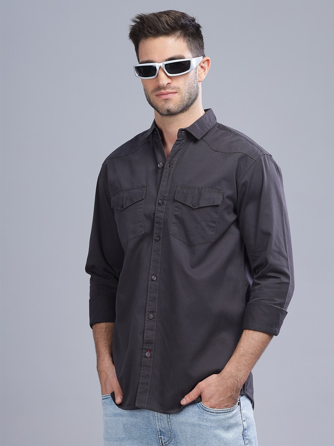 

PAUL STREET Standard Slim Fit Pure Cotton Casual Shirt, Grey