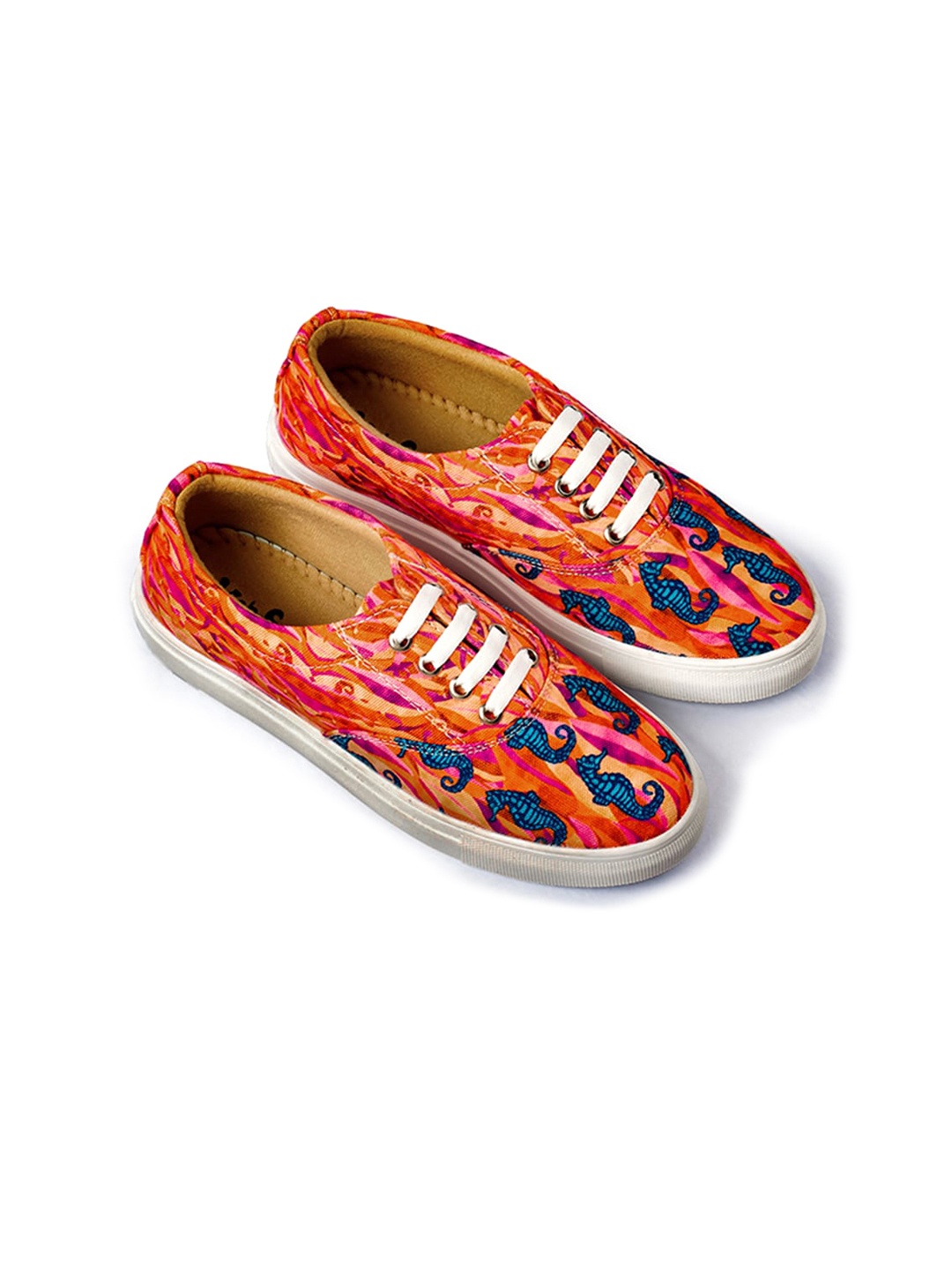 

KobSook Women Printed Contrast Sole Canvas Lightweight Sneakers, Orange