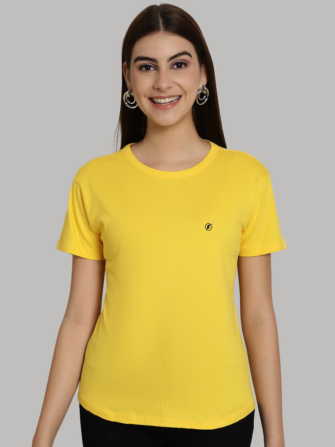 

Friskers Round Neck Pure Cotton Casual T-shirt, Yellow