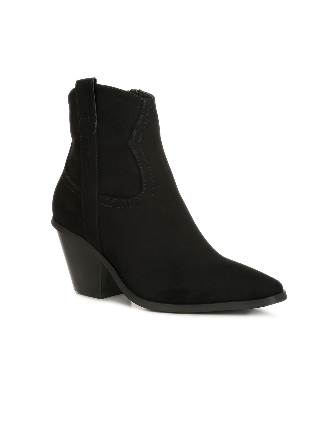 

London Rag Women Elettra Pointed Toe Mid Top Suede Block-Heeled Cowboy Boots, Black