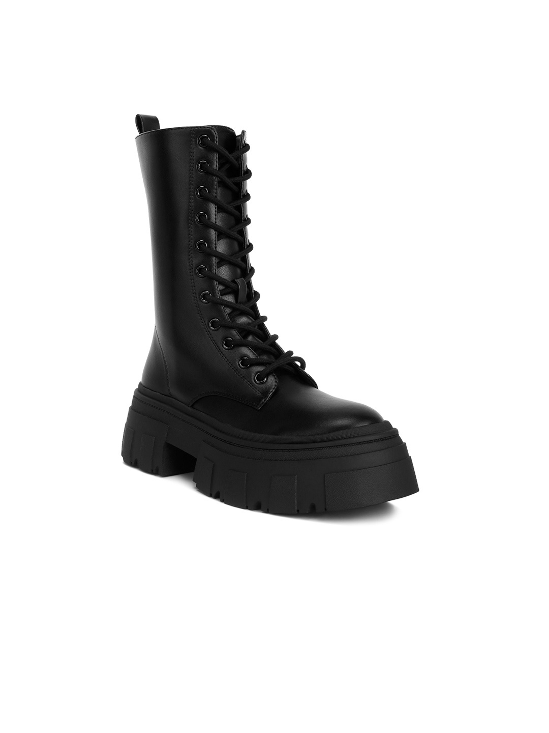 

London Rag Women Combat Mid Top Platform -Heeled Chunky Boots, Black