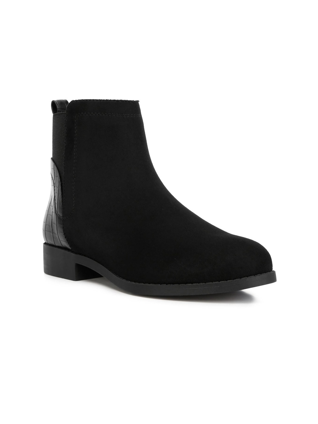 

London Rag Women Mid Top Block Heeled Suede Chelsea Boots, Black