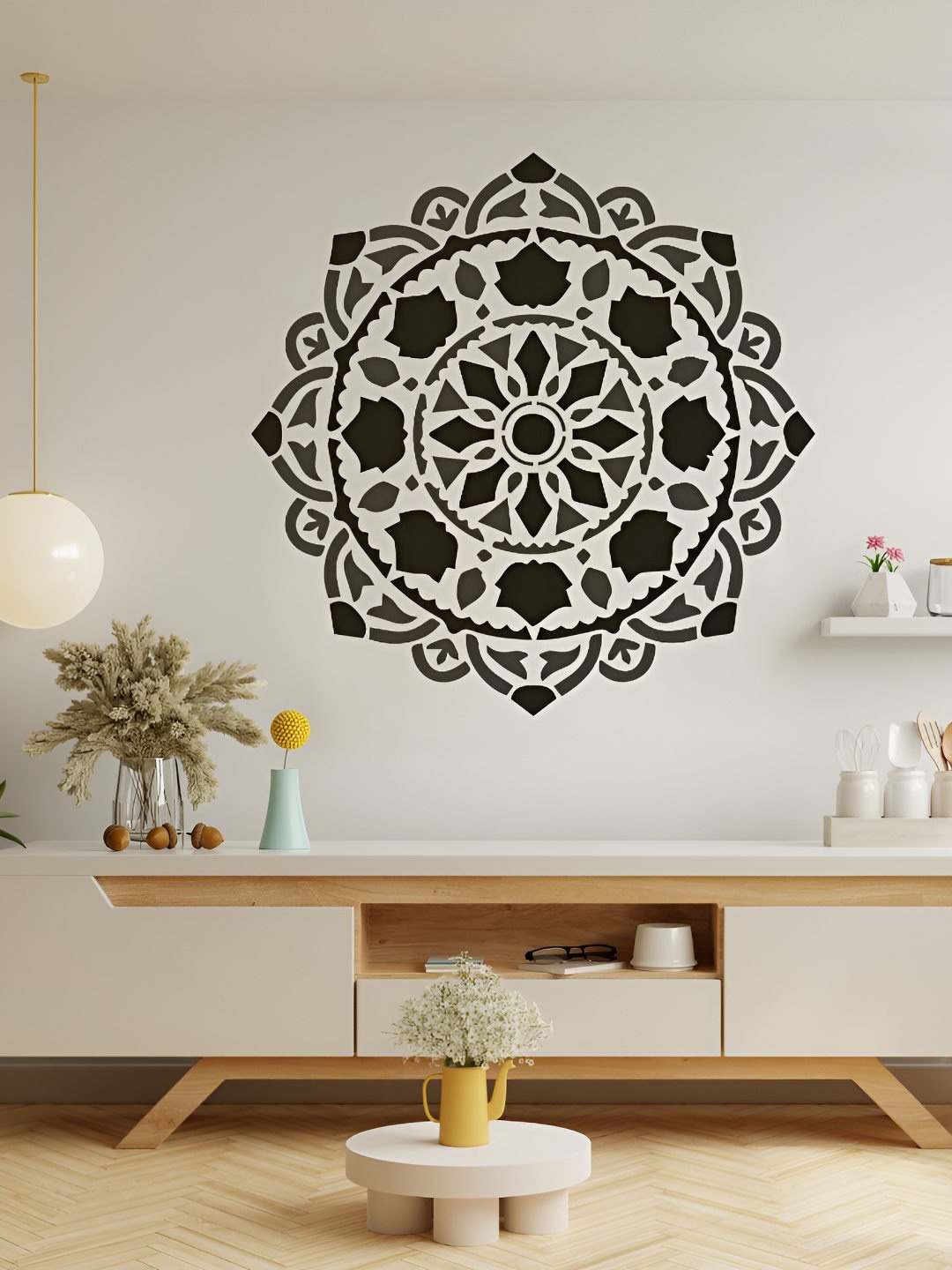 

KAYRA DECOR White Herbage Mandala Design Wall Painting Stencil