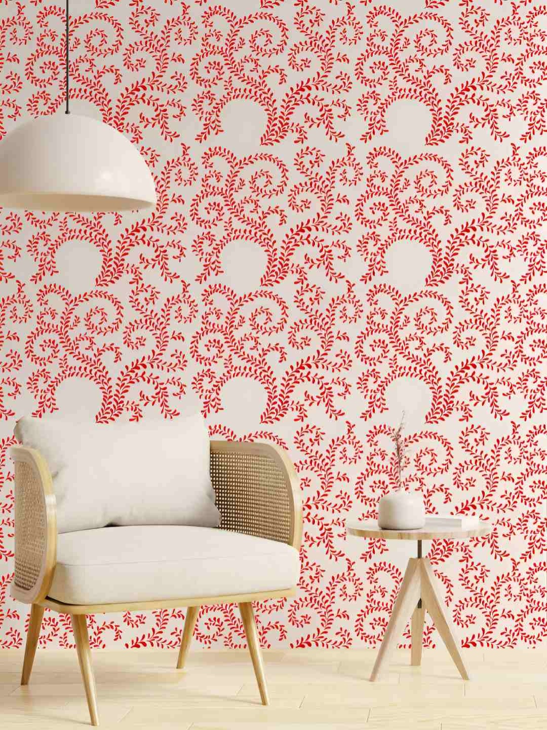 KAYRA DECOR White Leafy Elegance Design Wall Stencil
