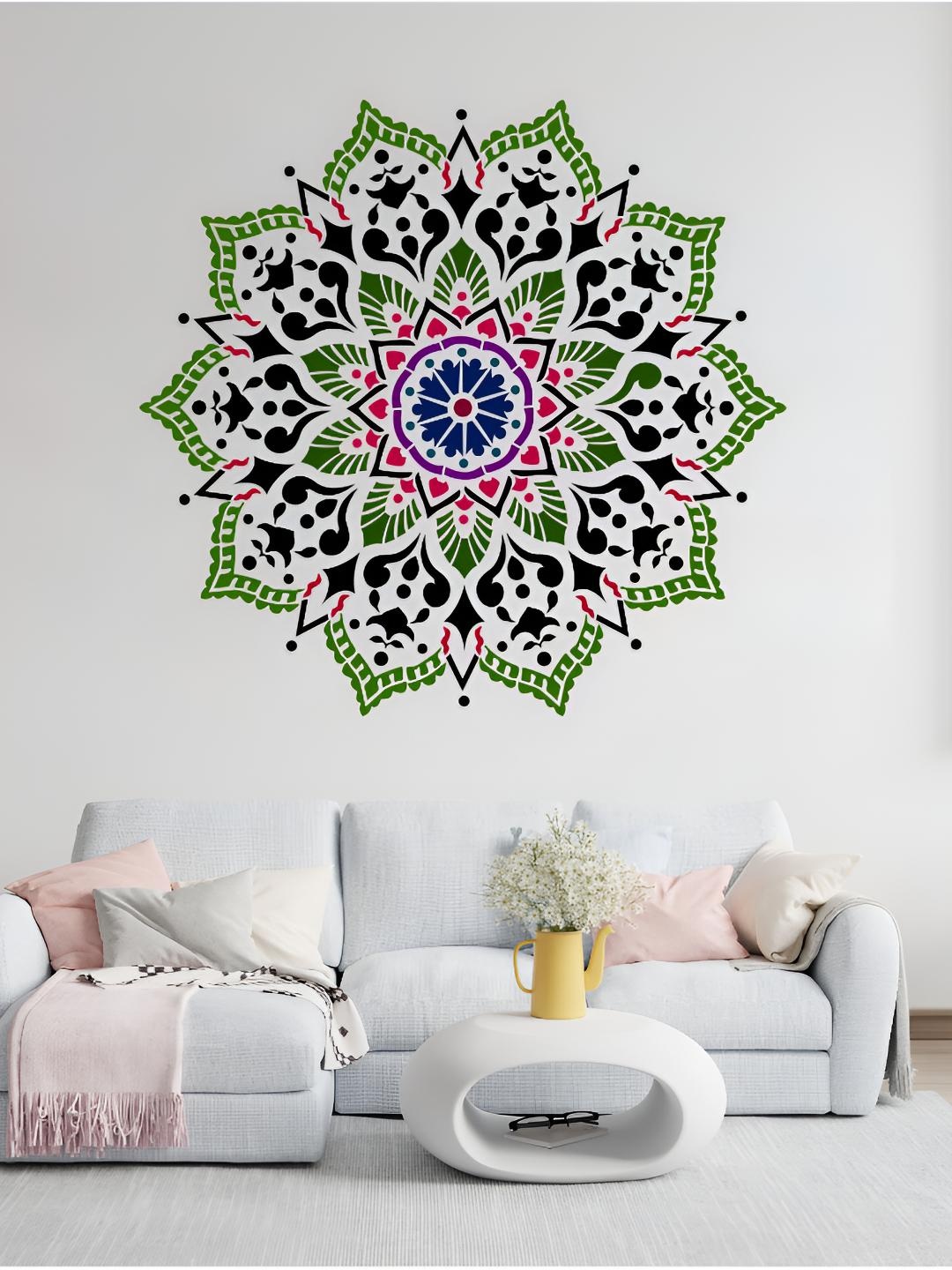 

KAYRA DECOR White Passion Wheel Mandala Design Wall Stencil