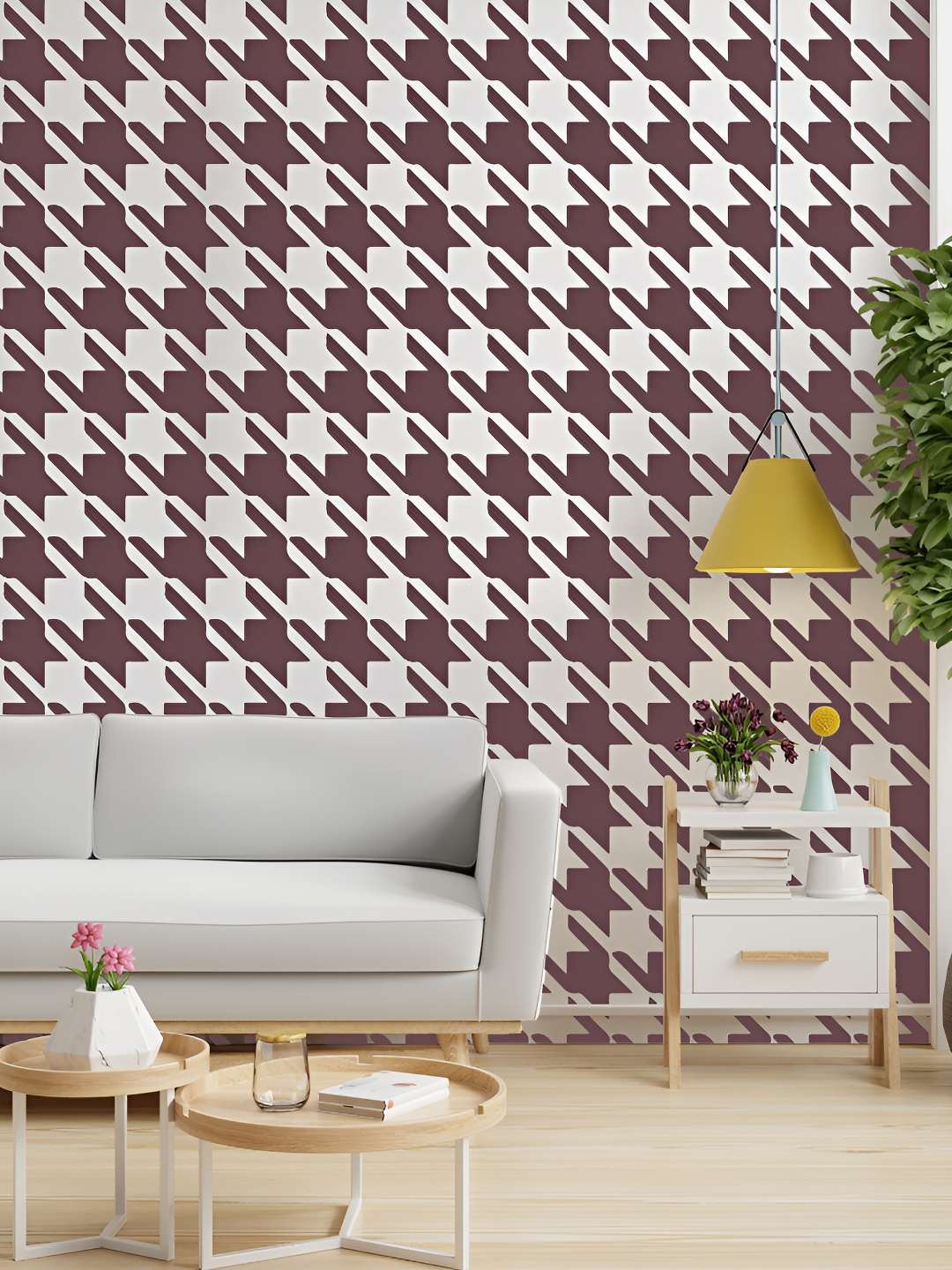 

KAYRA DECOR White Classic Houndstooth Design Wall Painting Stencil