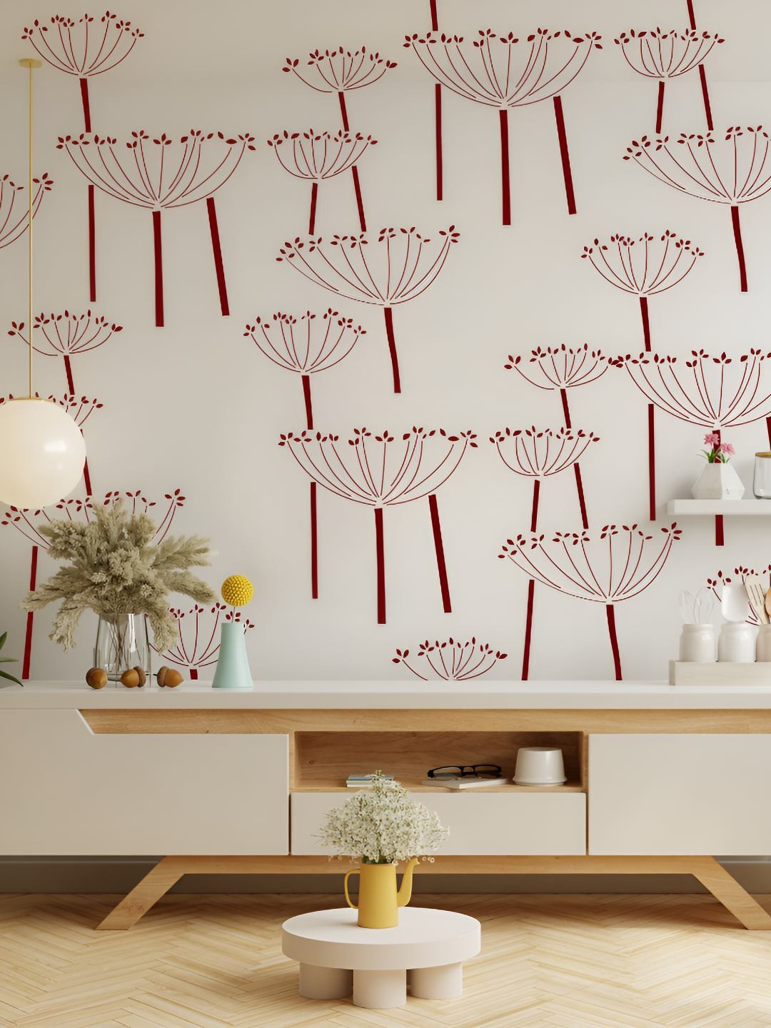 

KAYRA DECOR White Botanical Allover Design Wall Painting Stencil