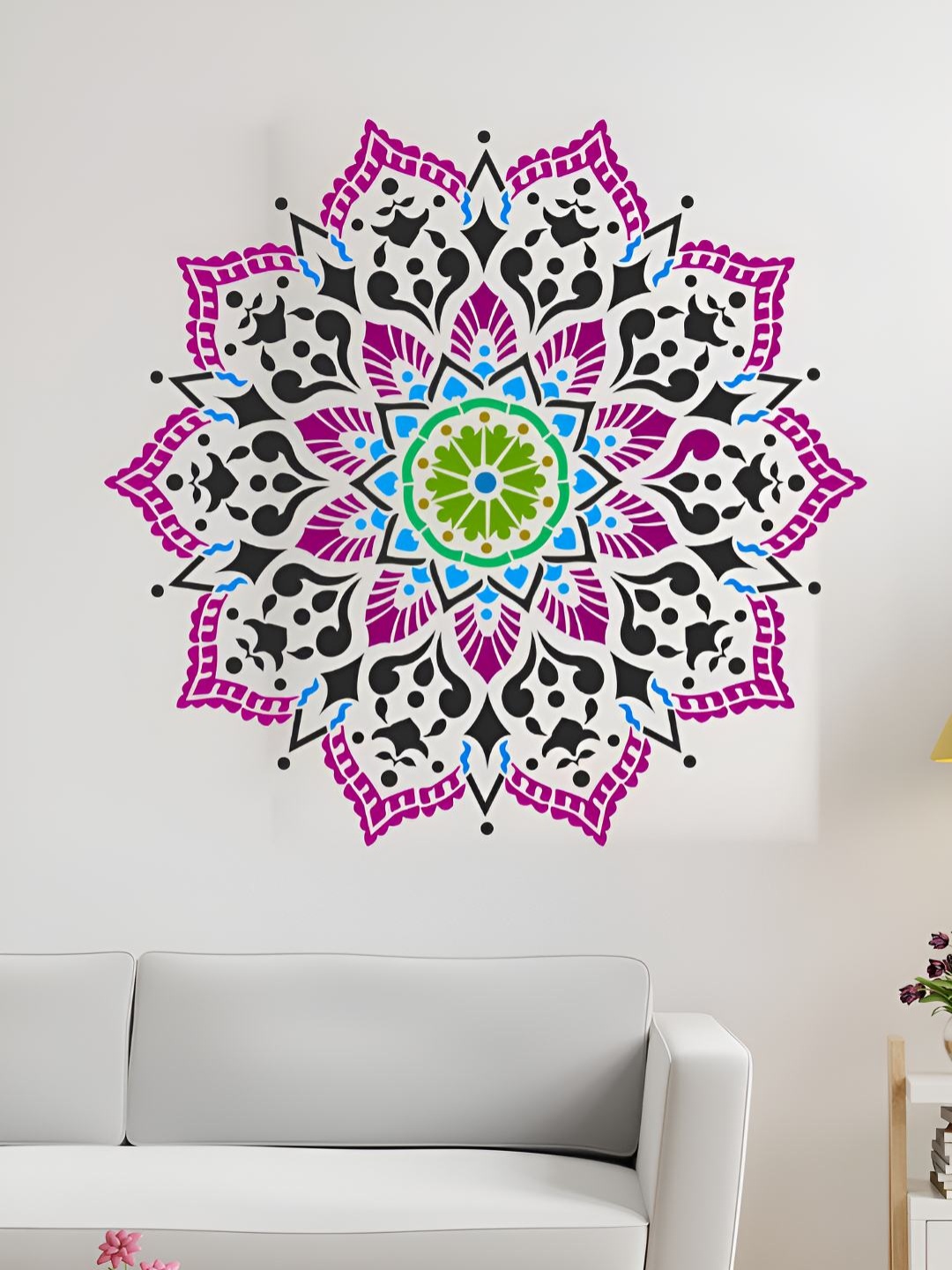 

KAYRA DECOR White Passion Wheel Mandala Design Wall Stencil