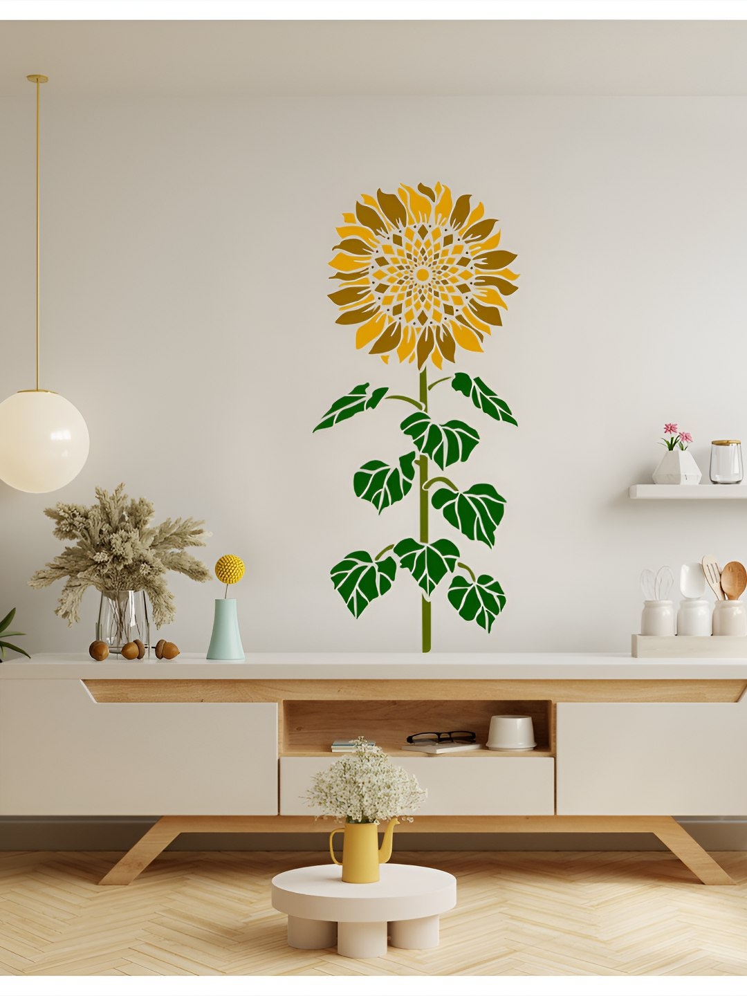 

KAYRA DECOR White Grand Sunflower Design Wall Stencil