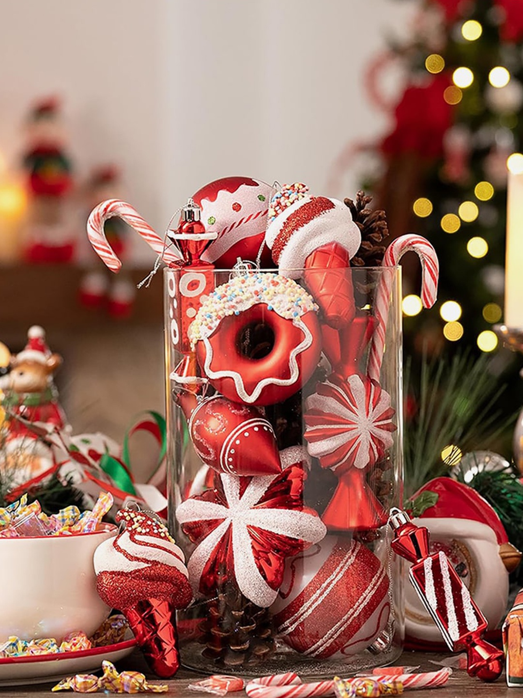 

Little Surprise Box LLP Red 60 Pieces Donut Theme Christmas Ball