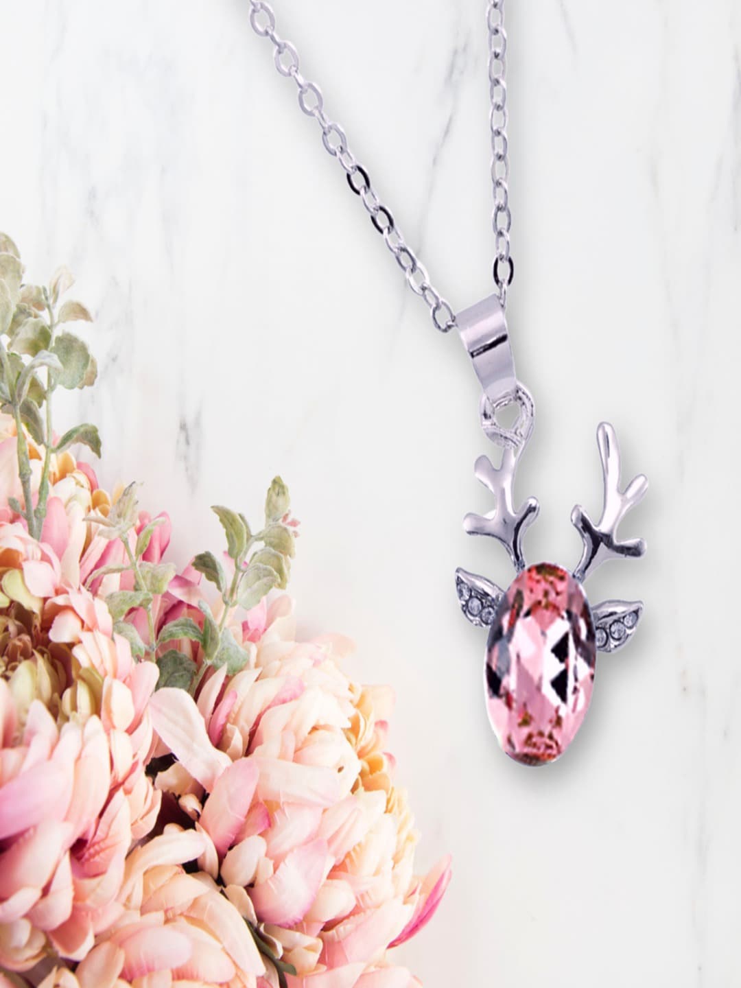 

UNIVERSITY TRENDZ Silver-Plated Stone-Studded Deer Pendant With Chain