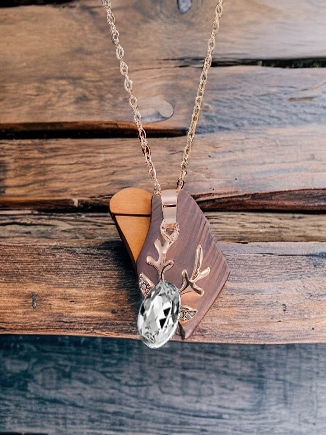 

UNIVERSITY TRENDZ Gold-Plated Stone-Studded Deer Pendant With Chain