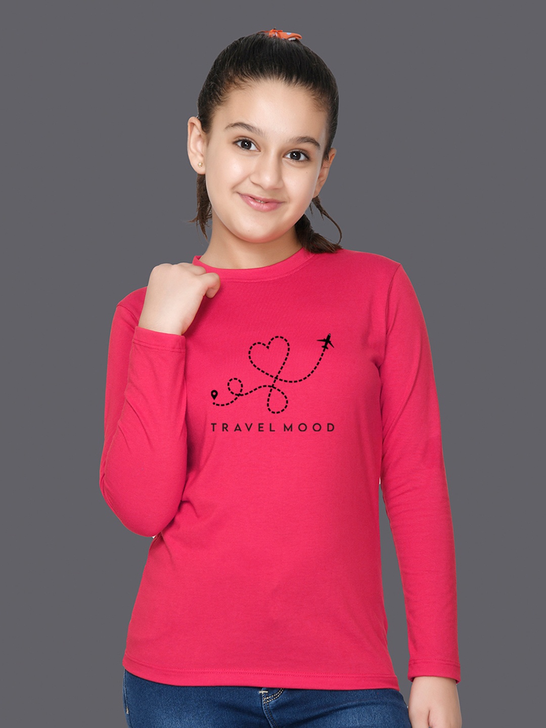 

NUSYL Girls Graphic Printed Cotton T-shirt, Pink