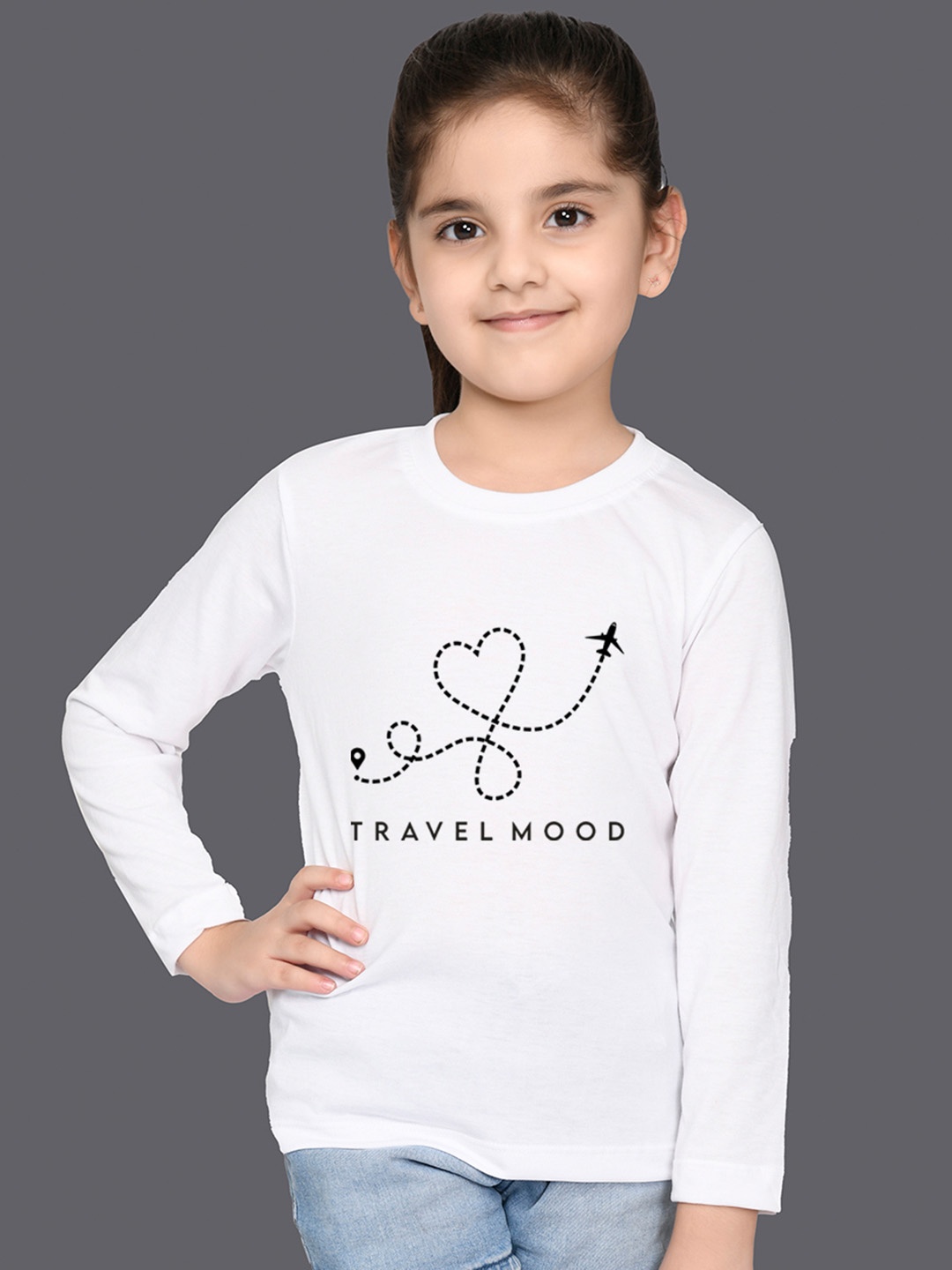 

NUSYL Girls Travel Mood Printed Cotton T-shirt, White