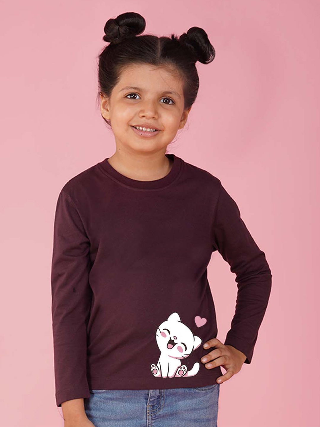 

NUSYL Girls Graphic Printed Round Neck Cotton T-shirt, Maroon