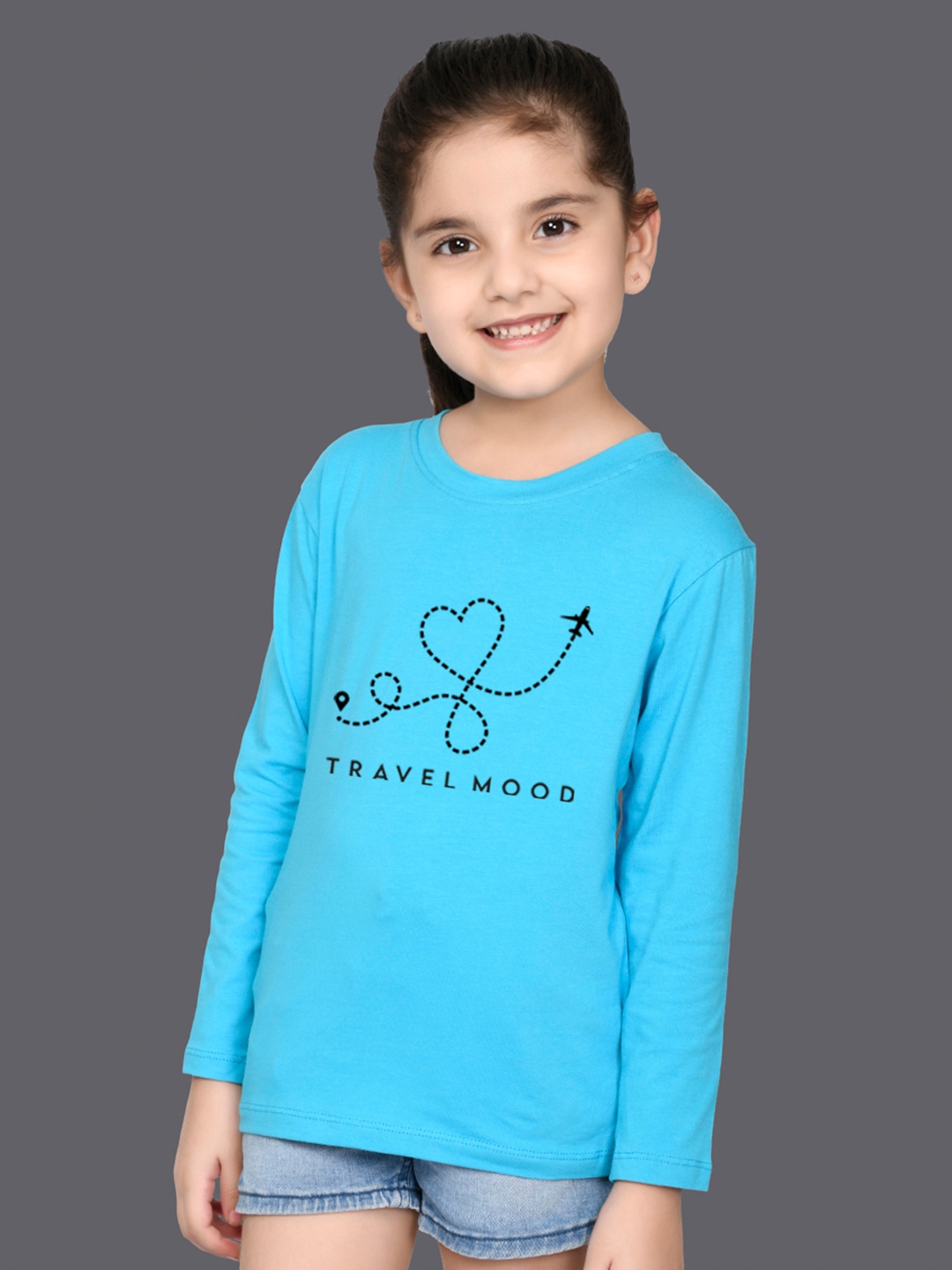 

NUSYL Girls Graphic Printed Long Sleeves Cotton T-shirt, Blue