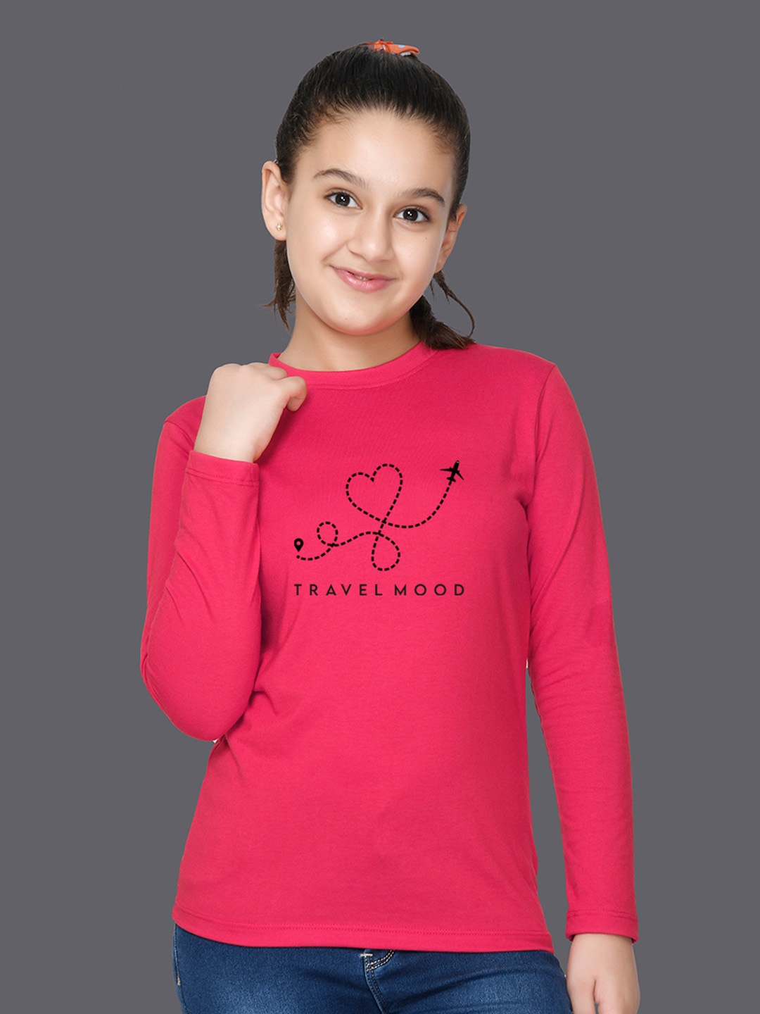 

NUSYL Girls Graphic Printed Long Sleeves Cotton T-shirt, Pink