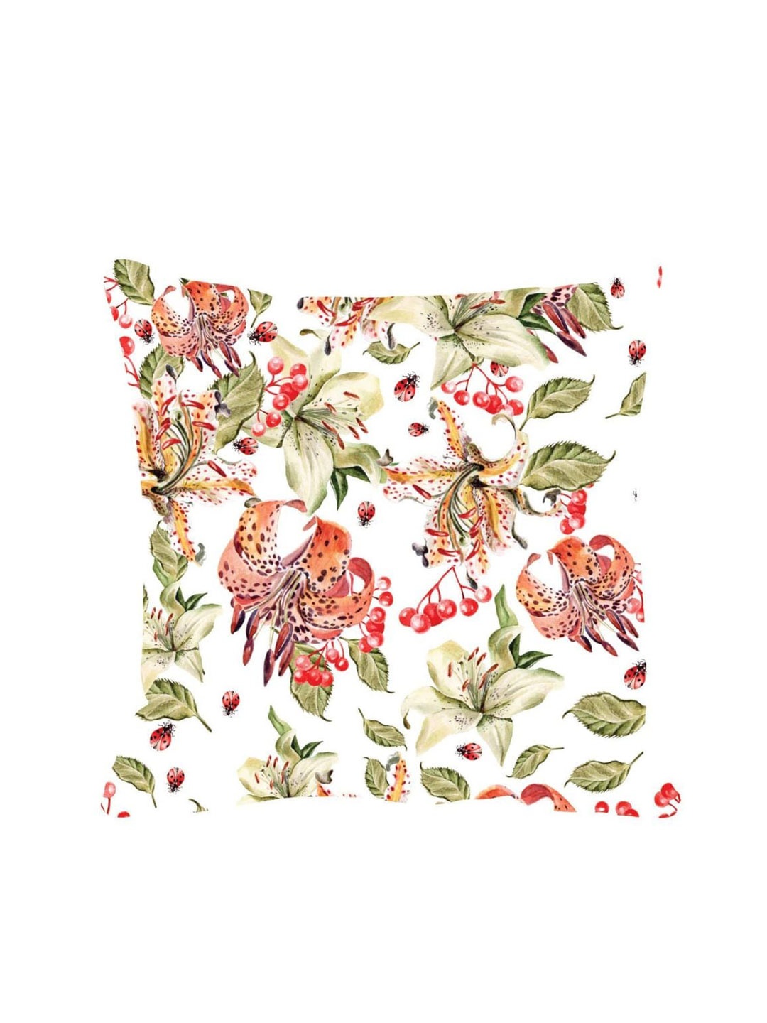

THEYAYACAFE White Floral Printed Cotton Square Cushion Cover