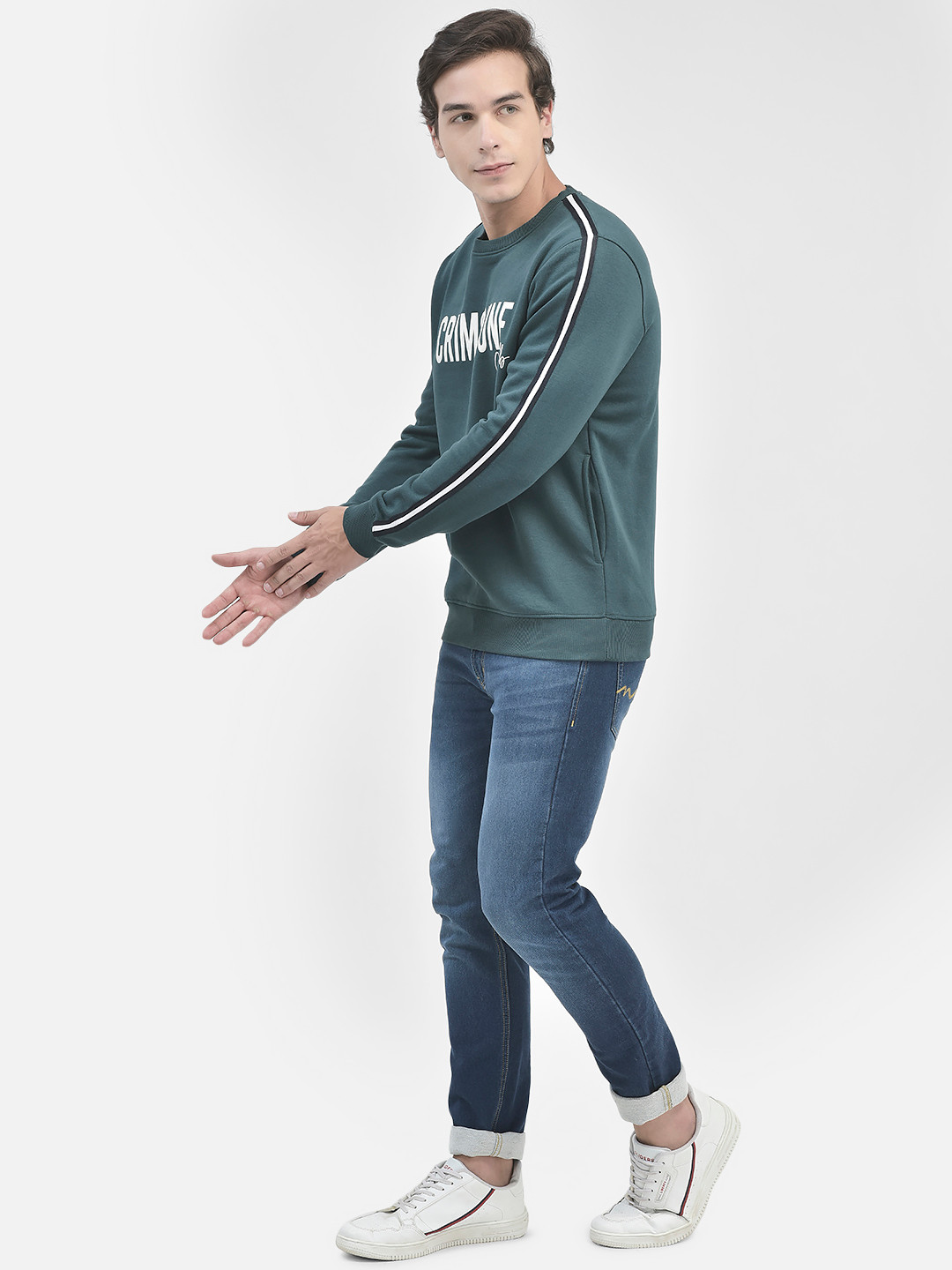 

Crimsoune Club Typography Printed Round Neck Sweatshirt, Green