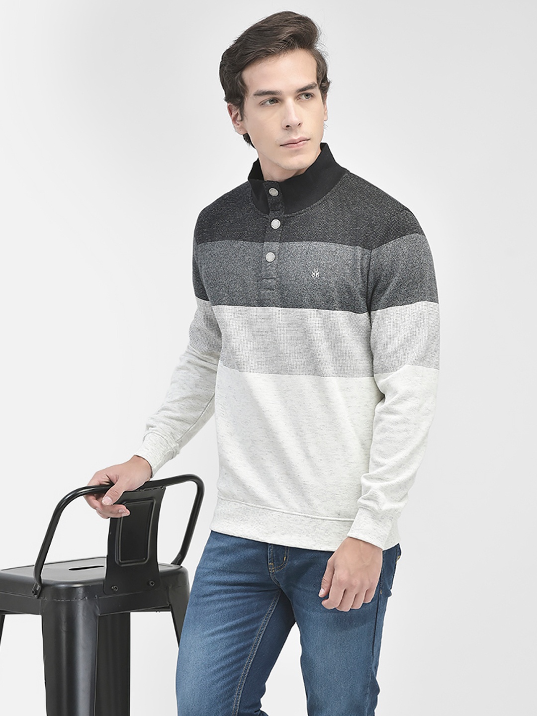 

Crimsoune Club Striped Mock Collar Pullover Sweatshirt, Black