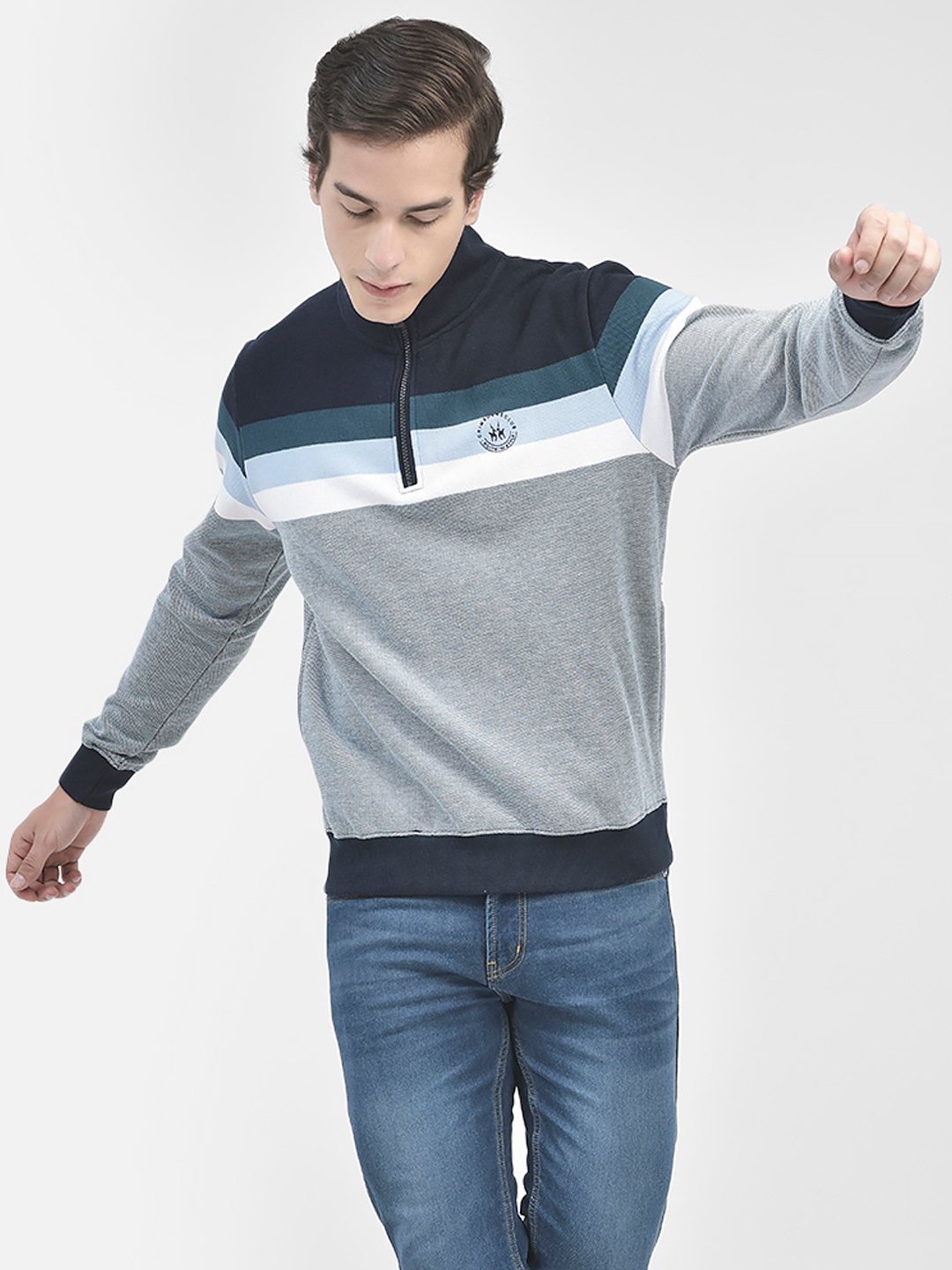 

Crimsoune Club Striped Mock Collar Long Sleeves Pullover Sweatshirt, Blue