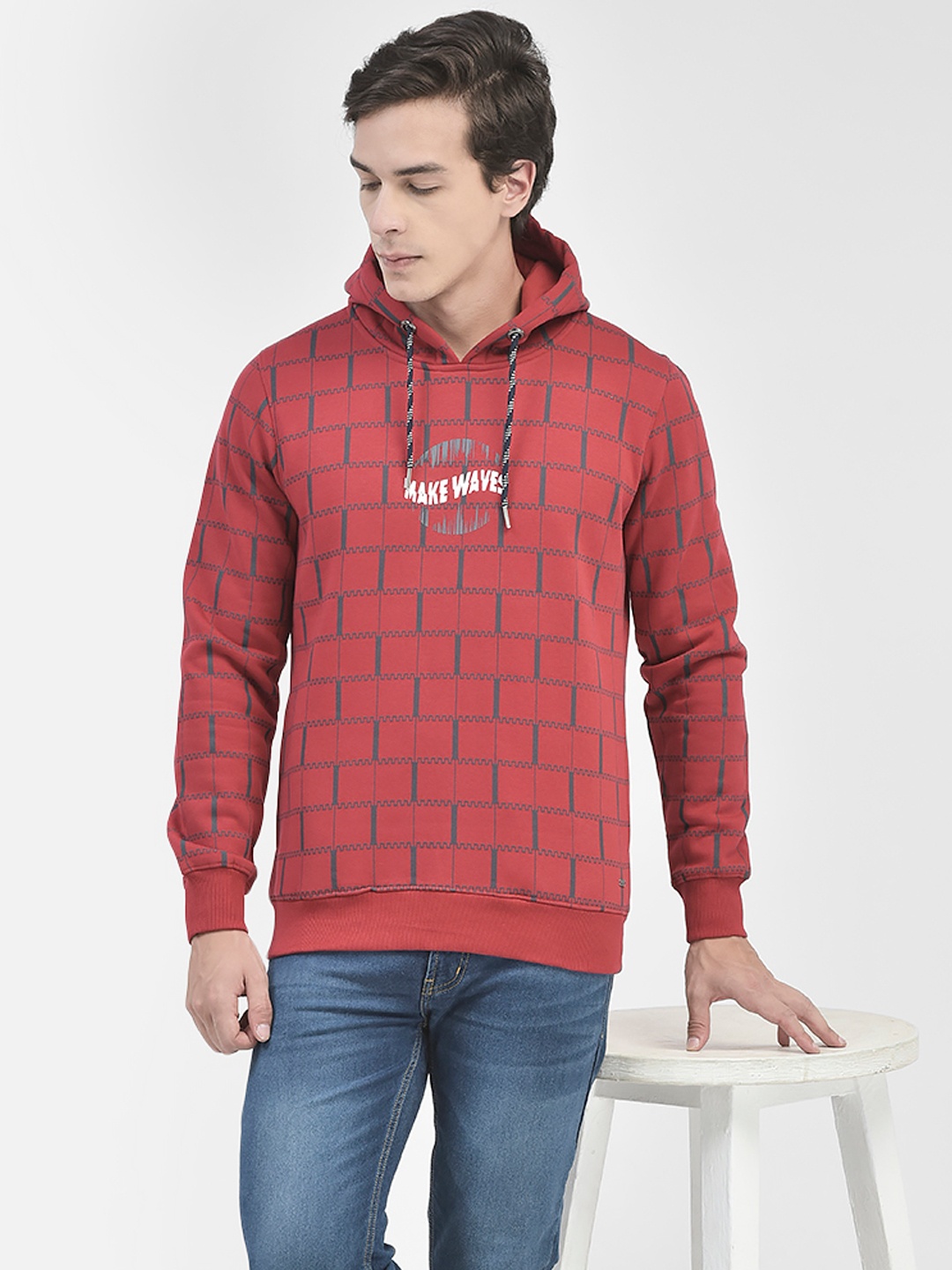 

Crimsoune Club Checked Hooded Pullover, Red