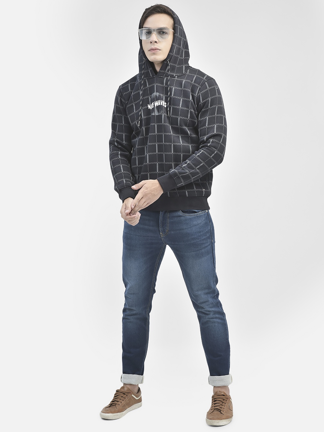

Crimsoune Club Checked Hooded Pullover, Navy blue