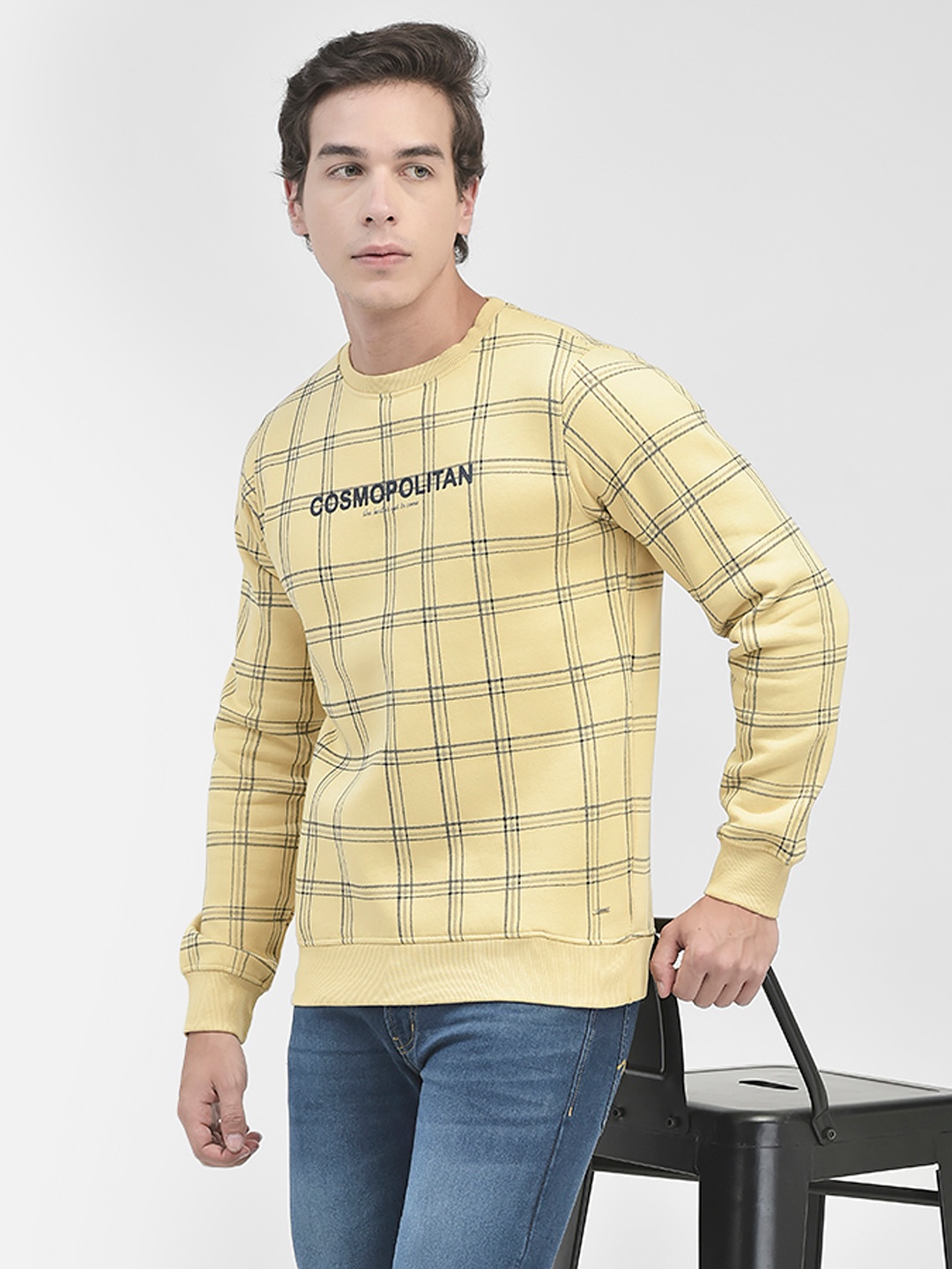 

Crimsoune Club Round Neck Checked Pullover Sweatshirt, Yellow