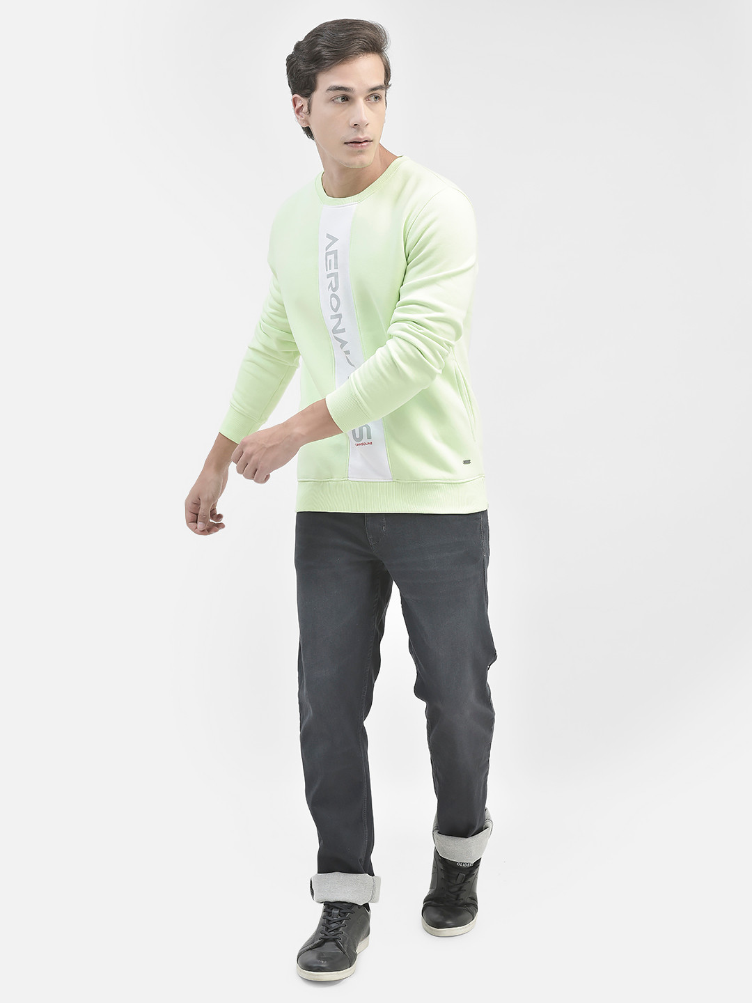 

Crimsoune Club Typography Printed Round Neck Pullover, Green