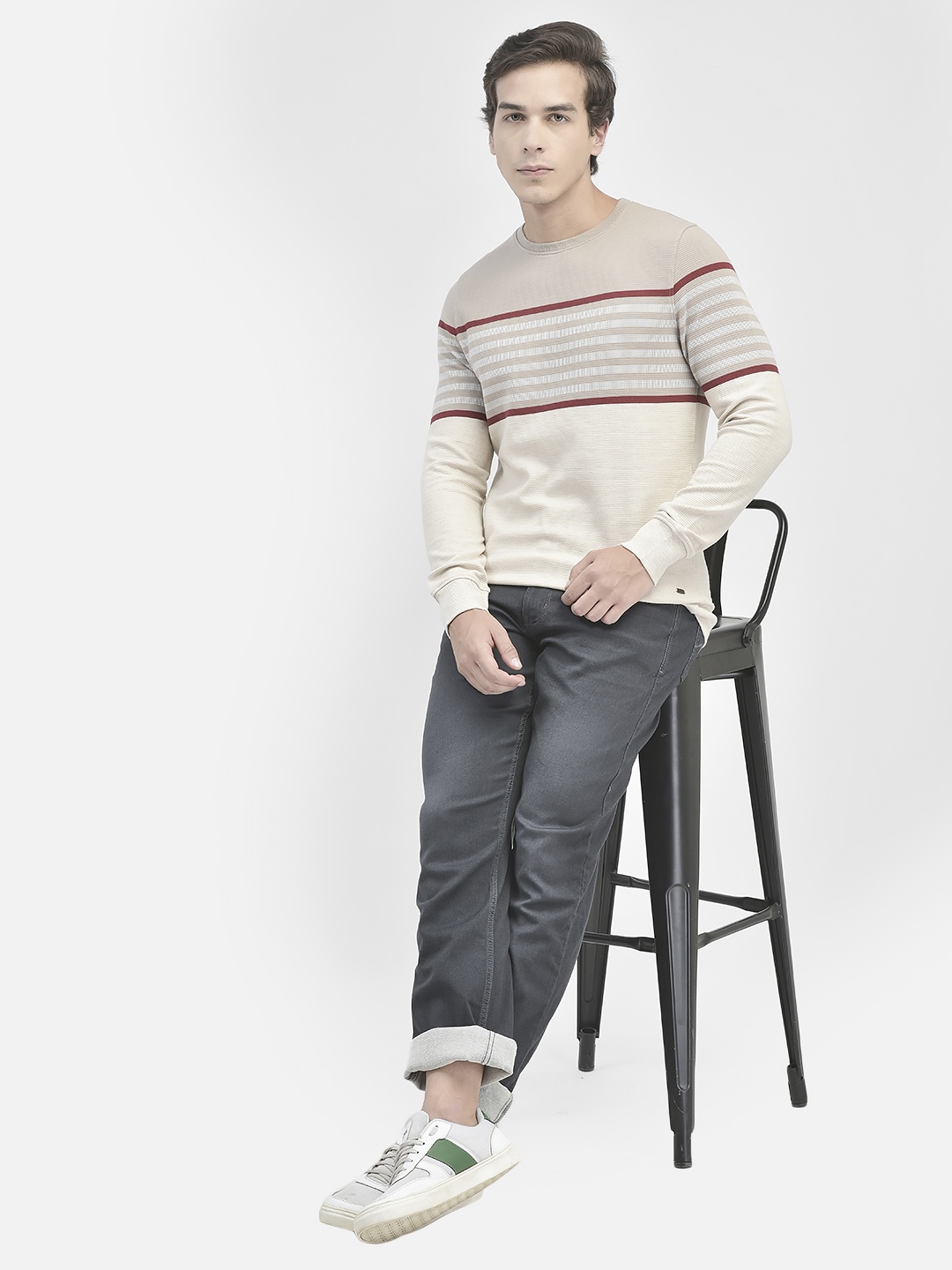 

Crimsoune Club Striped Long Sleeves Pullover Sweatshirt, Beige