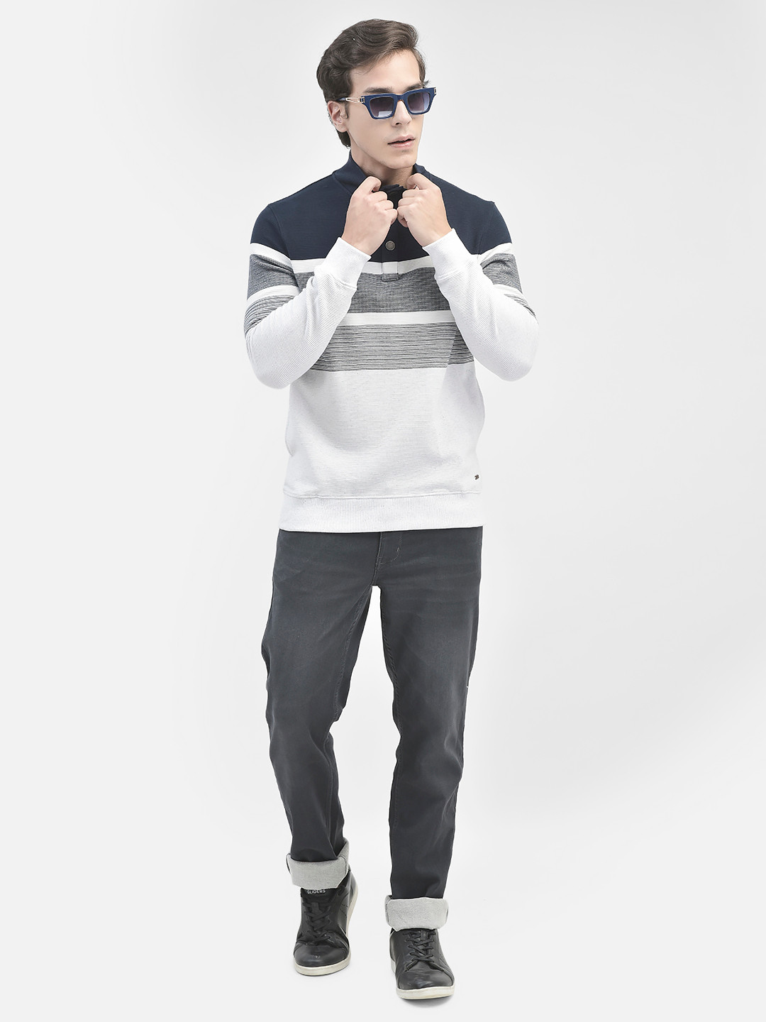 

Crimsoune Club Striped Mock Collar Sweatshirt, Navy blue