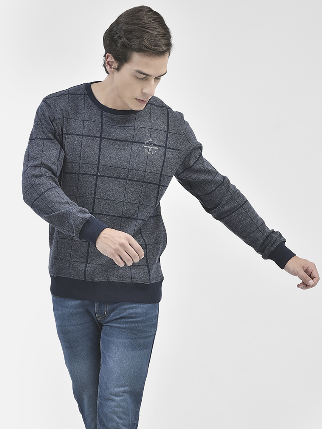 

Crimsoune Club Checked Round Neck Sweatshirt, Grey