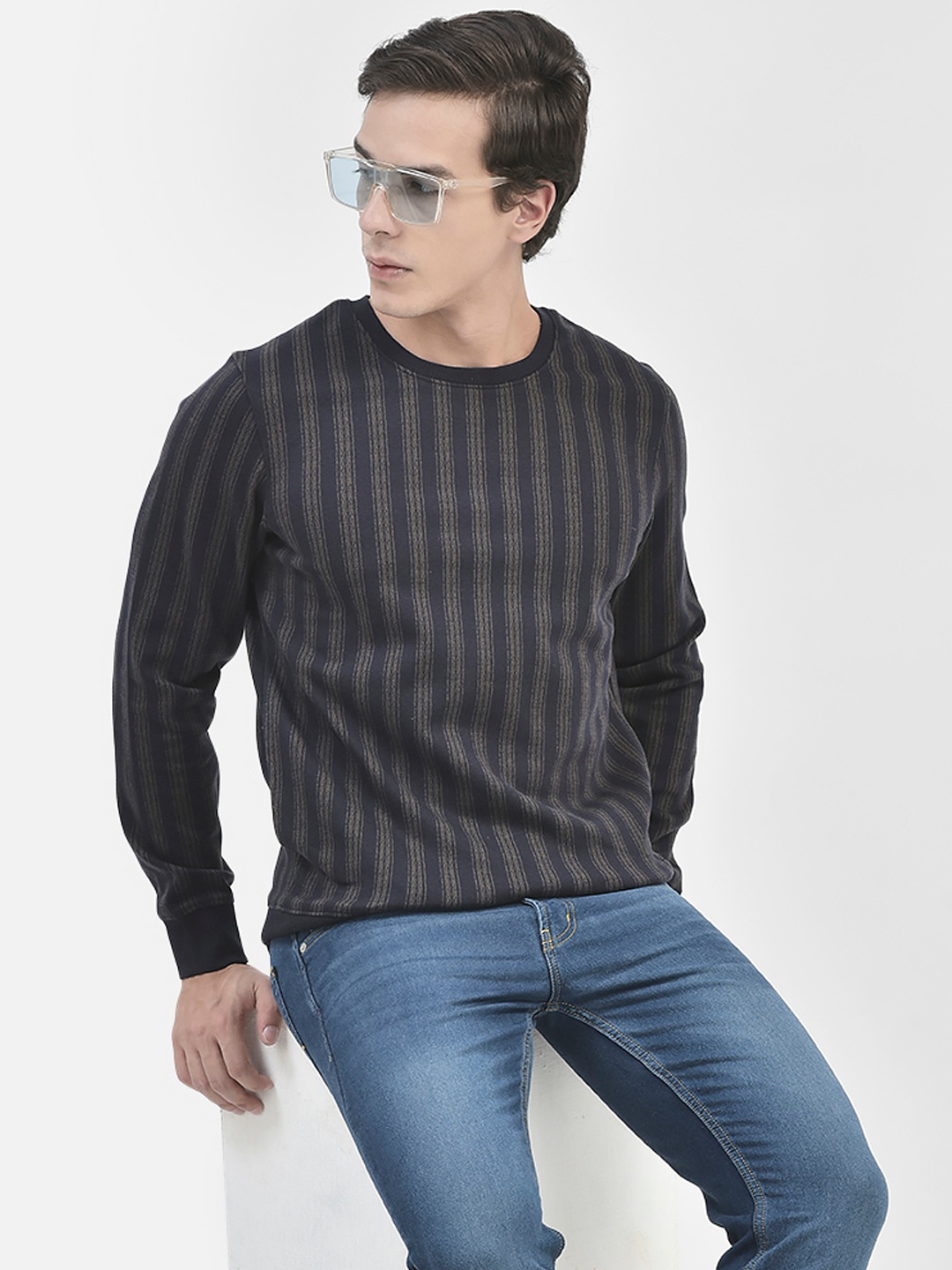 

Crimsoune Club Striped Long Sleeves Sweatshirt, Navy blue