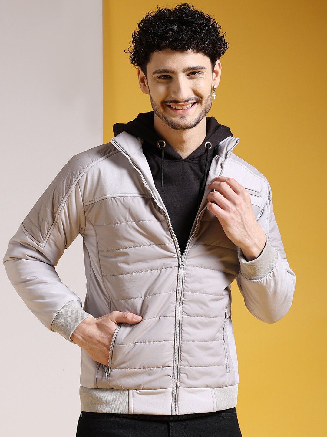 

The Indian Garage Co Men Regular Fit Zip-Front Puffer Jacket, Grey