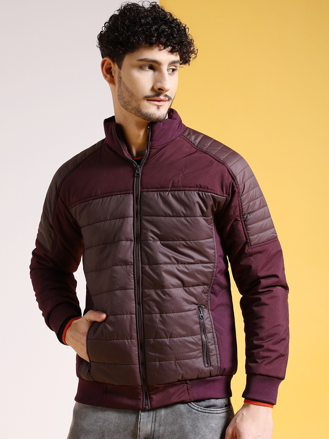 

The Indian Garage Co Men Regular Fit Zip-Front Puffer Jacket, Burgundy