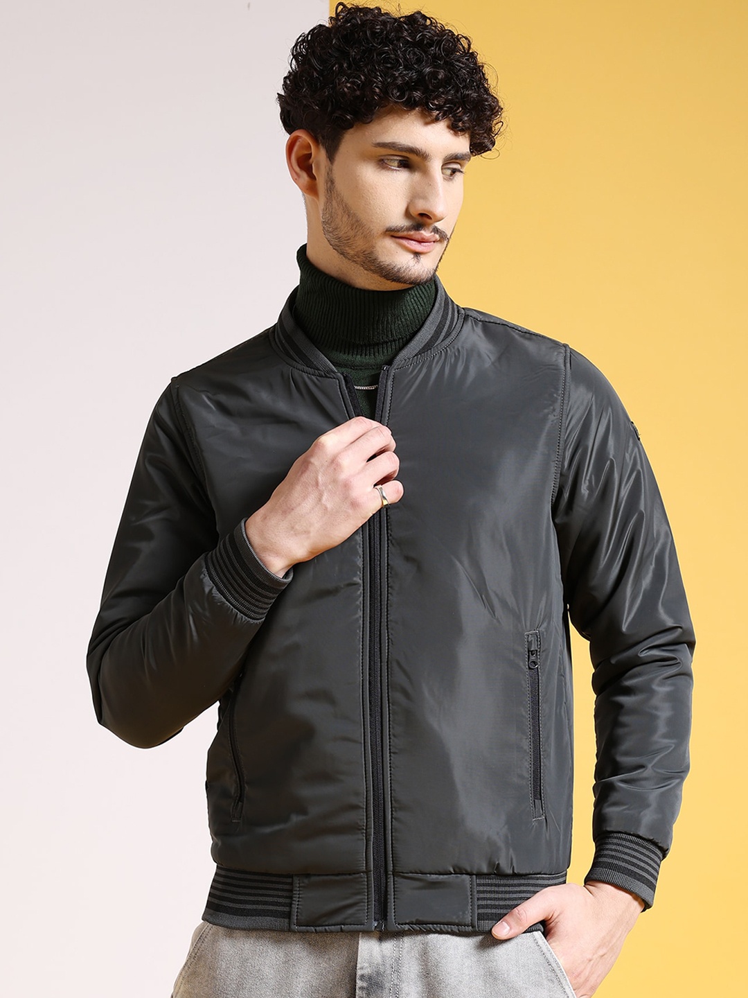 

The Indian Garage Co Grey Lightweight Bomber Jacket