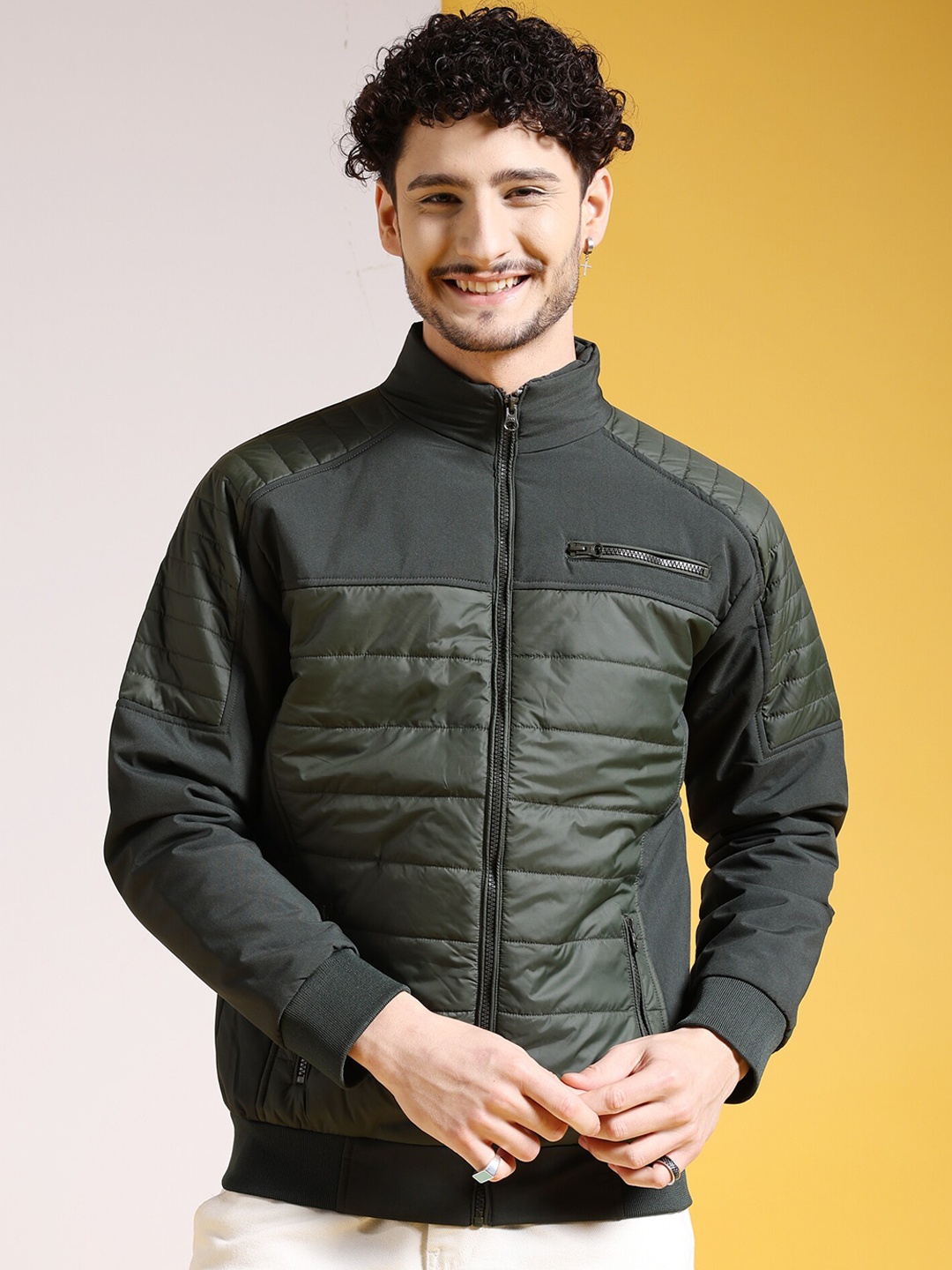 

The Indian Garage Co Men Regular Fit Zip-Front Puffer Jacket, Olive