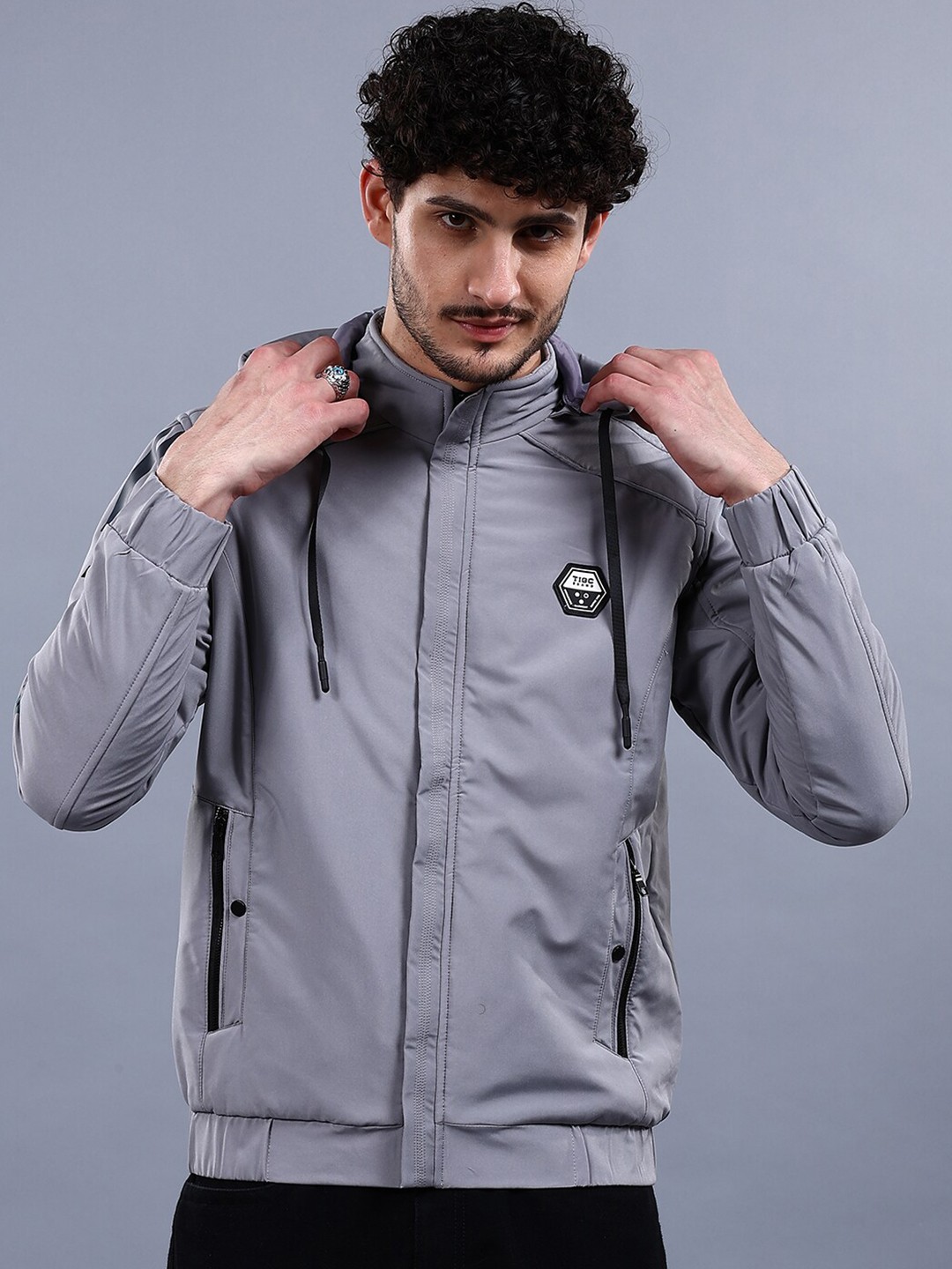 

The Indian Garage Co Grey Lightweight Hooded Bomber Jacket