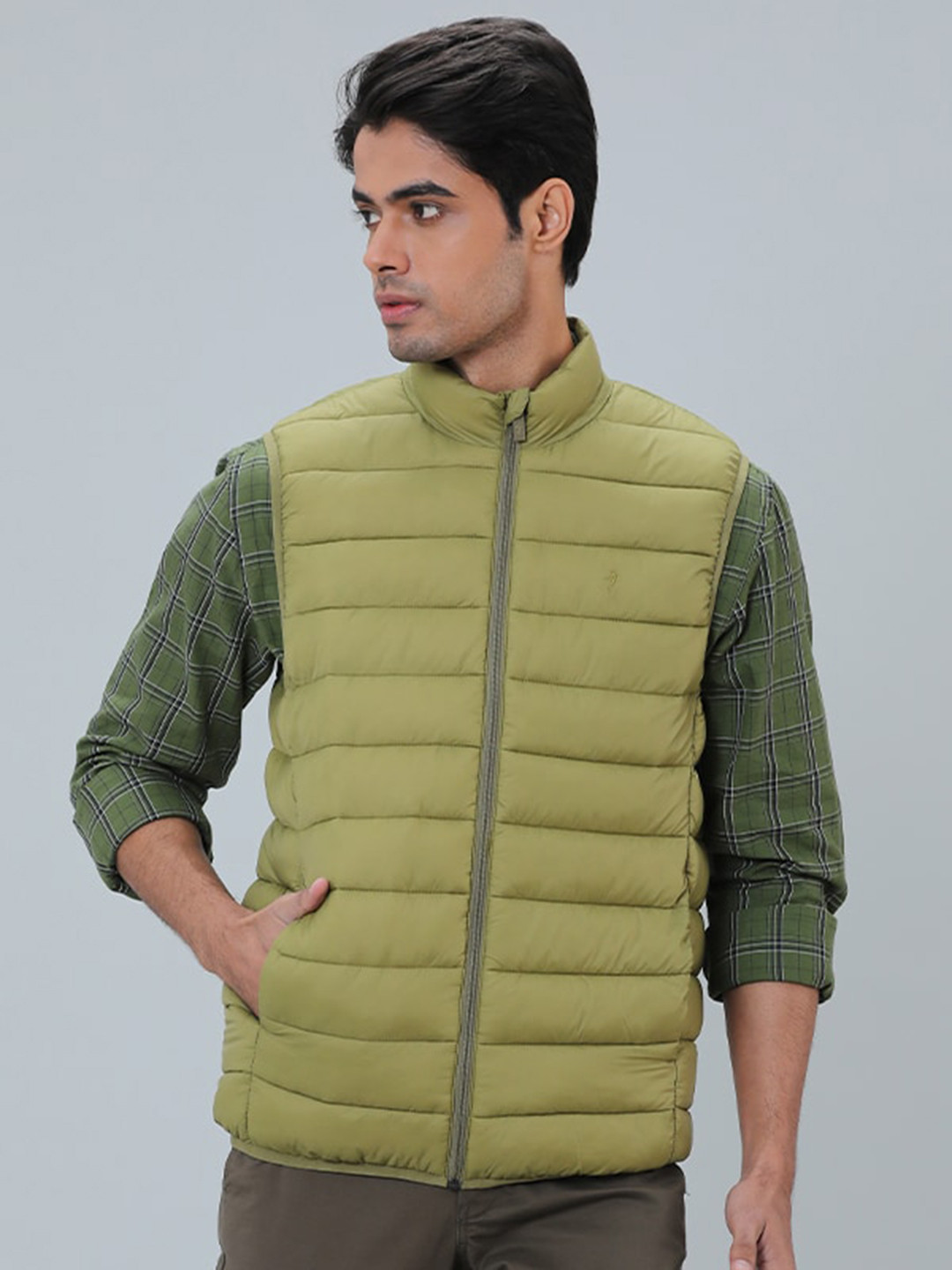 

Indian Terrain Mock Collar Lightweight Nylon Puffer Jacket, Green
