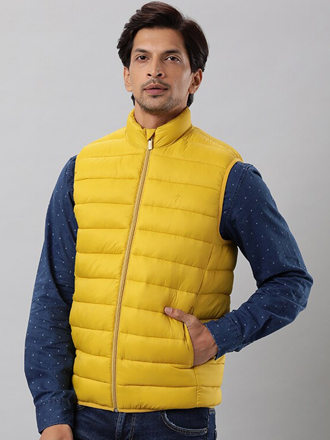 

Indian Terrain Mock Collar Lightweight Nylon Padded Jacket, Yellow