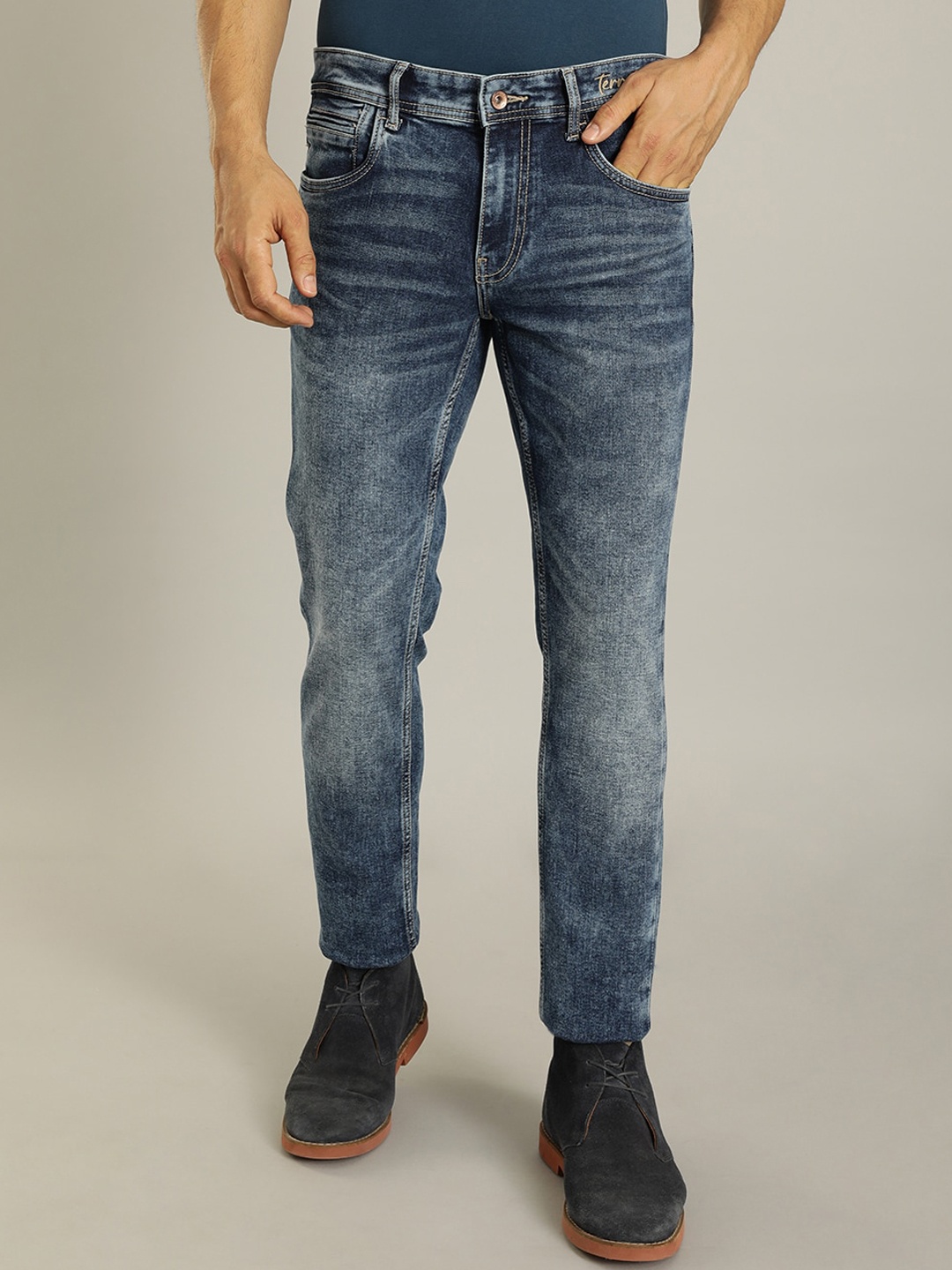 

Indian Terrain Men Kruger Skinny Fit Heavy Fade Stretchable Jeans, Blue