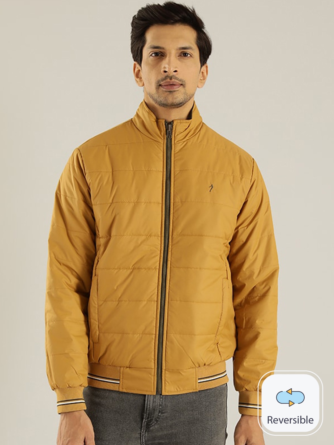 

Indian Terrain Mock Collar Reversible Bomber Jacket, Mustard