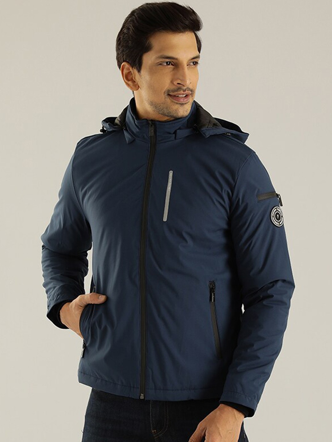 

Indian Terrain HoodedCollar Lightweight Padded Jacket With Zip Detail, Blue