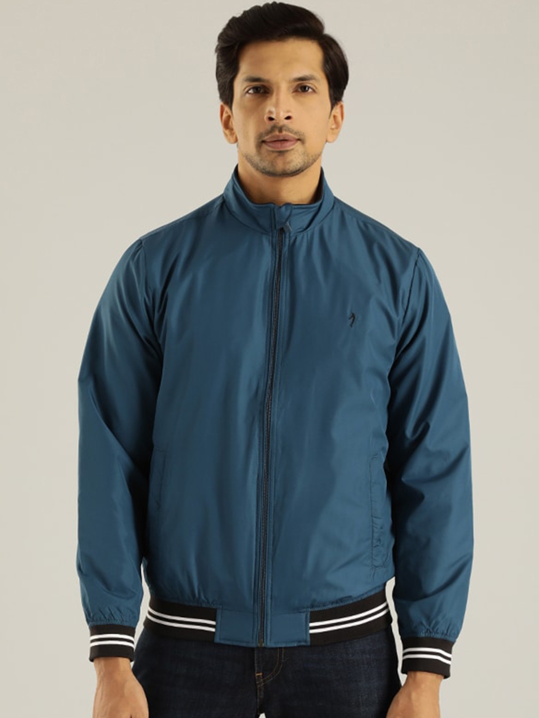 

Indian Terrain Mock Collar Lightweight Bomber Jacket, Blue