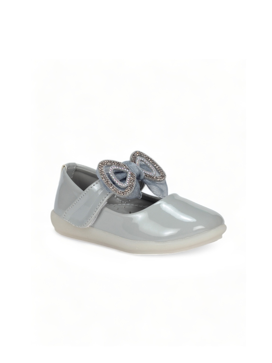 

Lil Lollipop Girls Embellished Bow Party Ballerinas With Velcro Closure, Grey