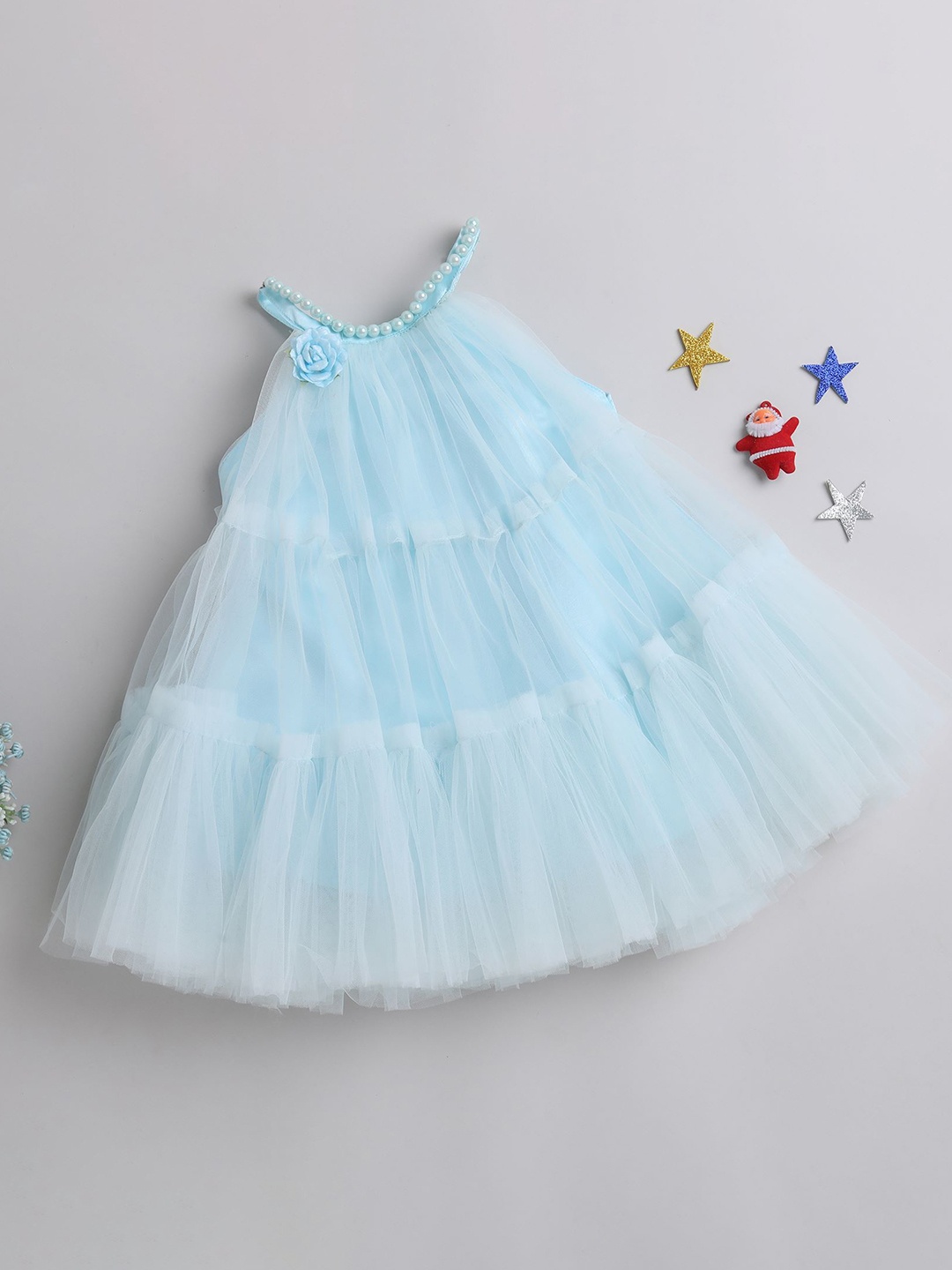 

MANY FROCKS & Girls Shoulder Straps Net A-Line Dress, Blue