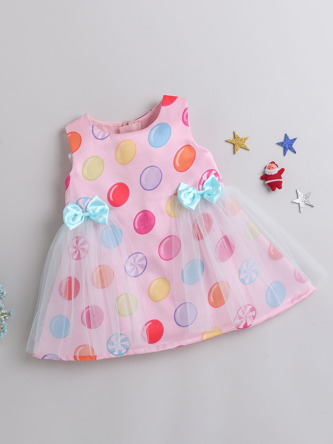 

MANY FROCKS & Girls Polka Dot Print Sleeveless Satin Fit & Flare Dress, Pink