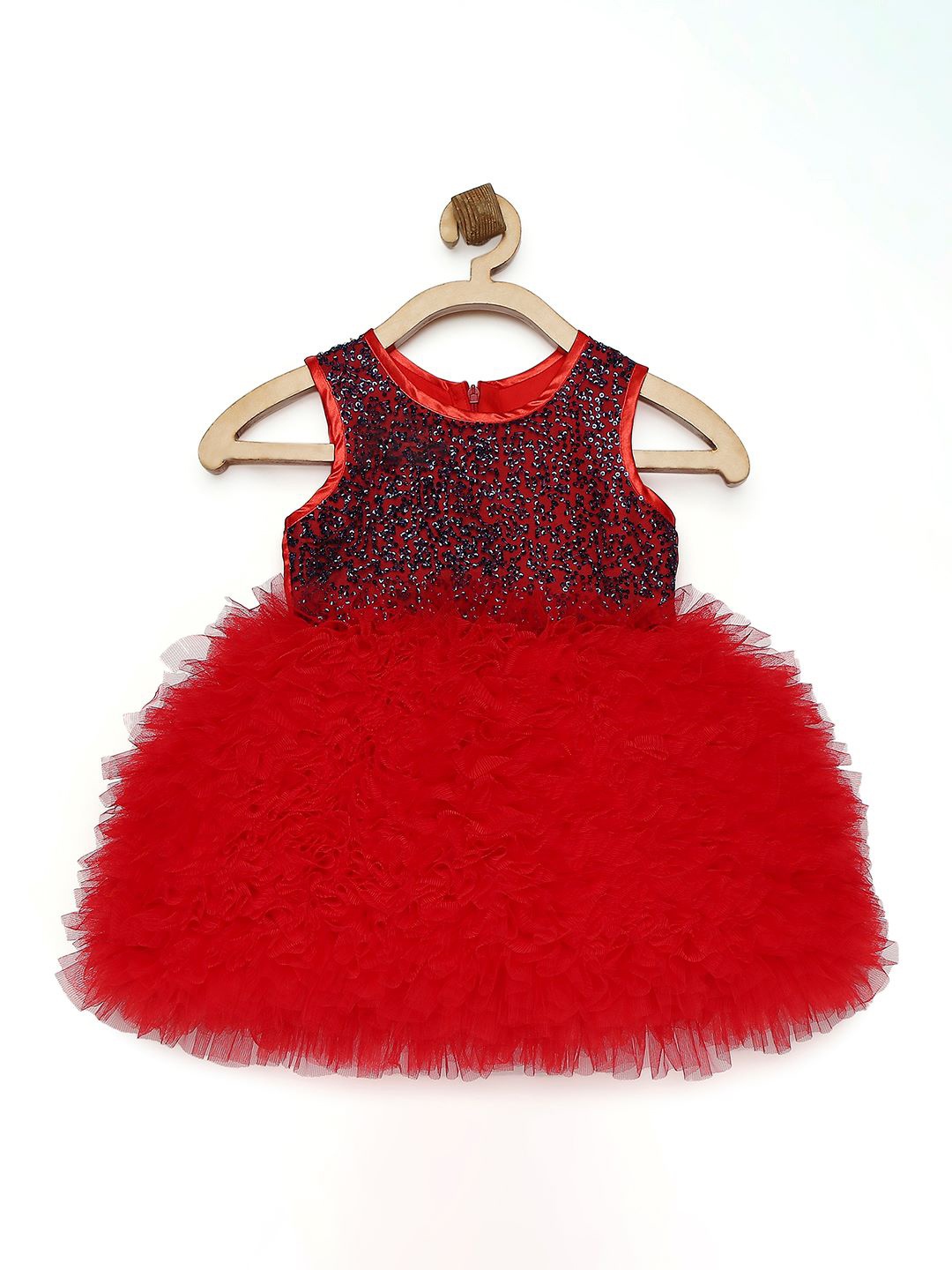 

MANY FROCKS & Girls Embellished Net Fit & flare Dress, Red