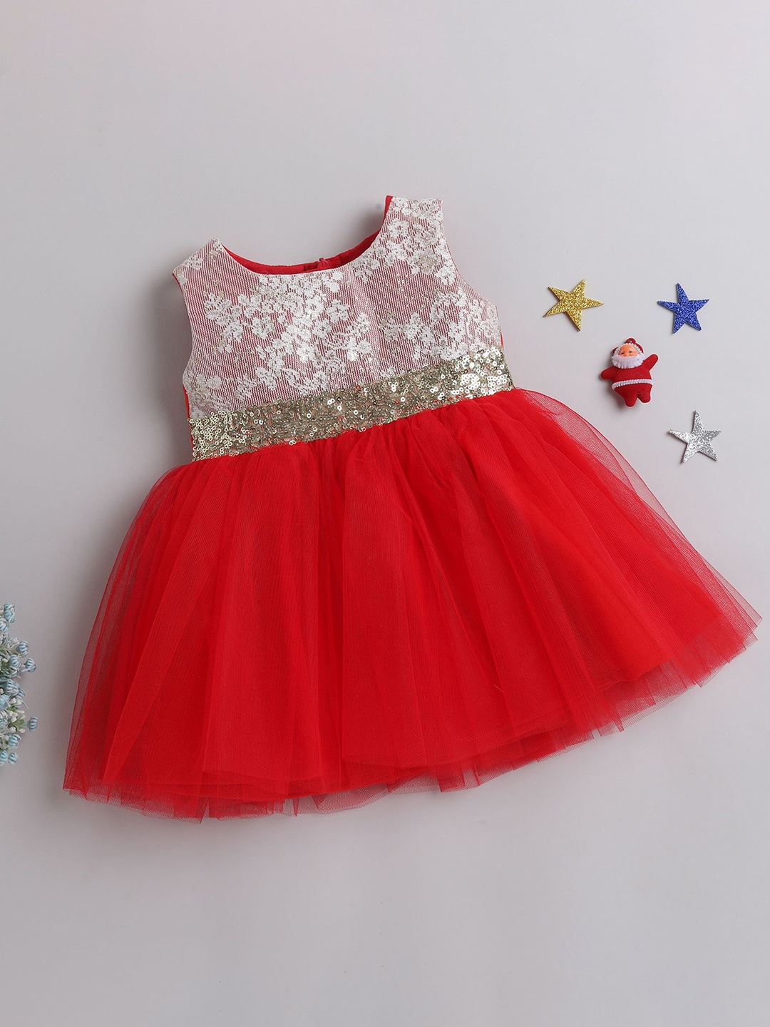 

MANY FROCKS & Girls Self Design Sleeveless Fit & Flare Dress, White